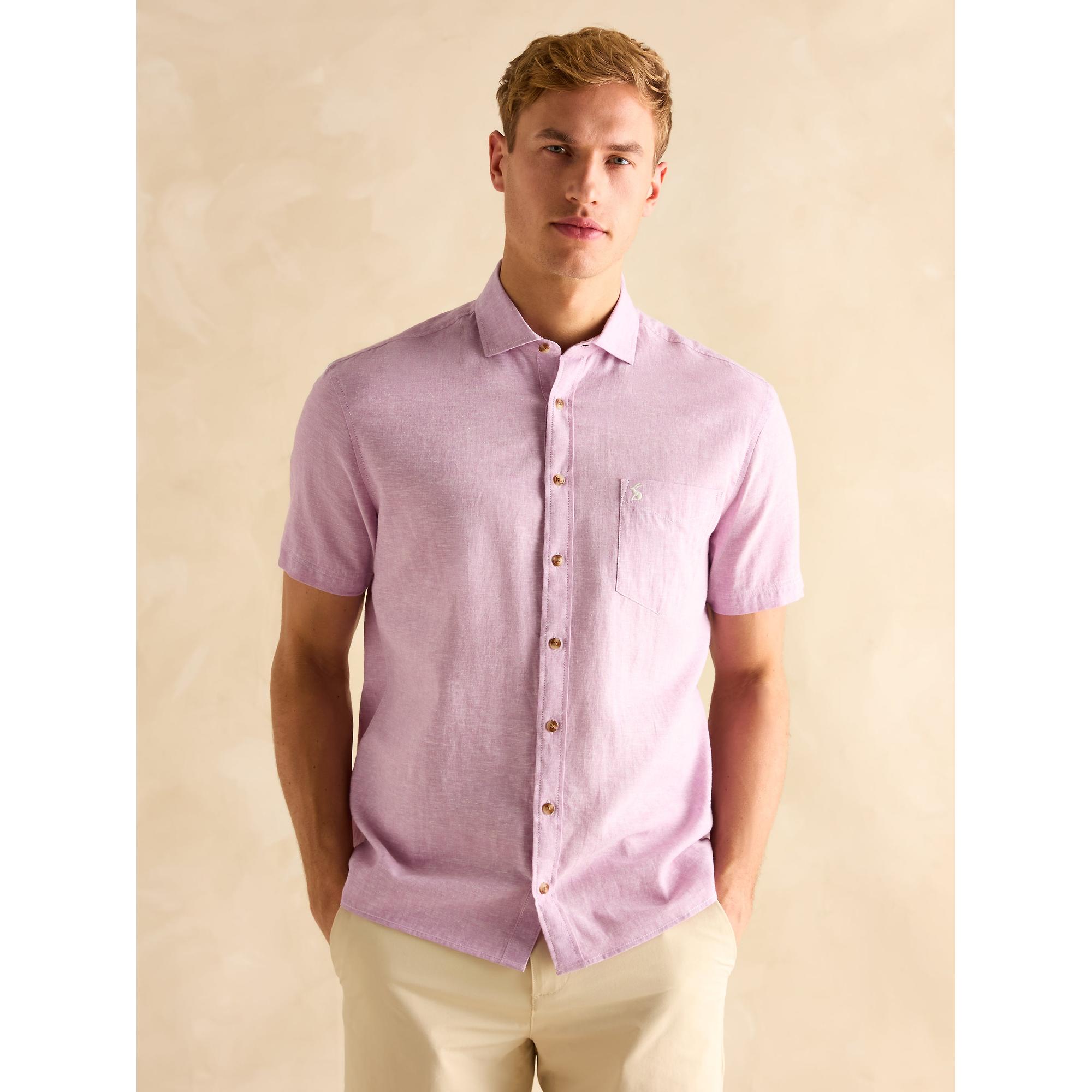 Product image 2 of 5 of Joules Men's Plain Short Sleeve Linen Shirt - Violet Purple