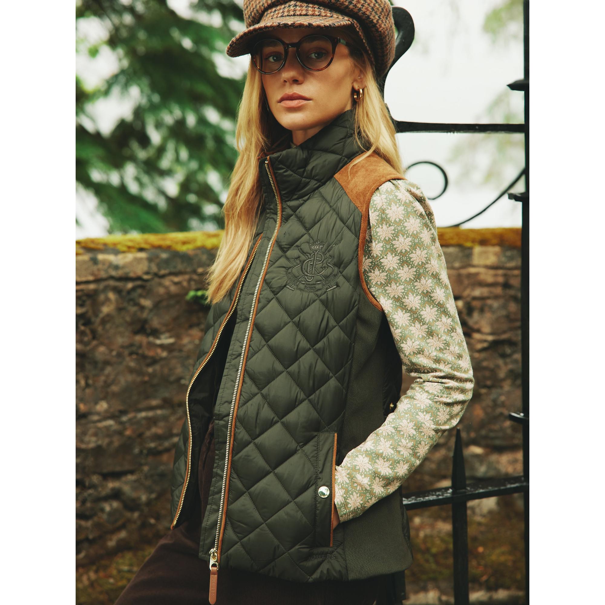 Product image 8 of 9 of Joules Women's Braemar Luxe Showerproof Diamond Quilted Gilet - Green