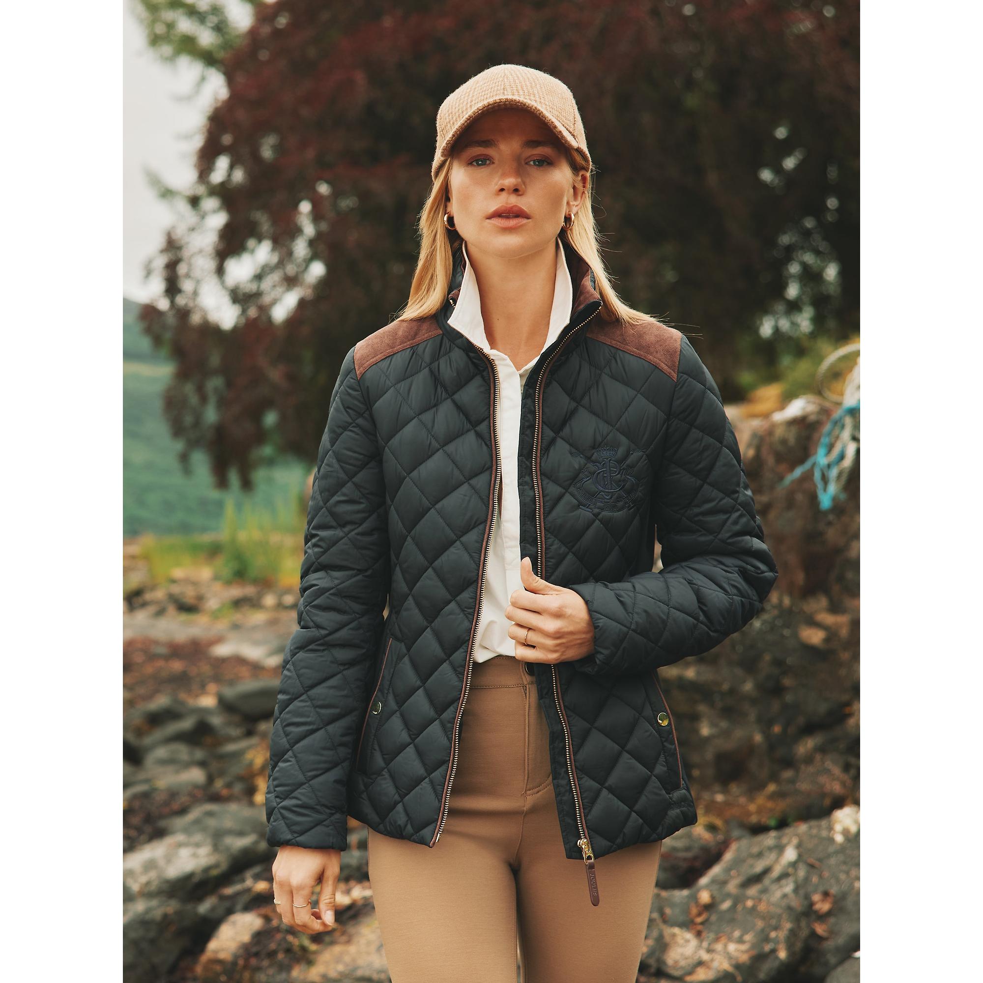 Product image 8 of 8 of Joules Women's Braemar Luxe Showerproof Diamond Quilted Coat - Khaki Green