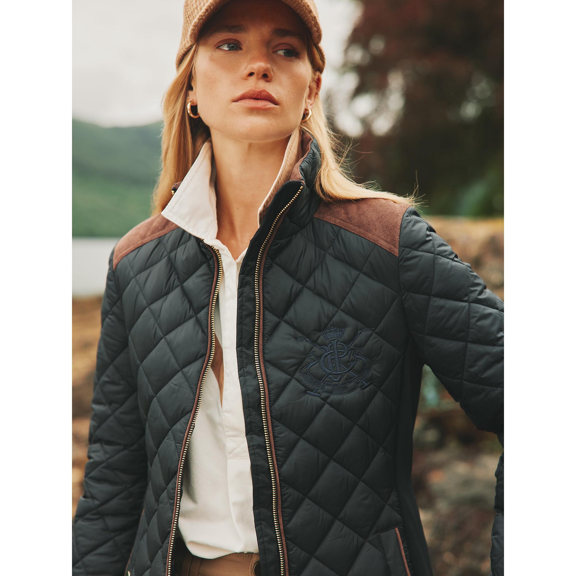 Product image 7 of 8 of Joules Women's Braemar Luxe Showerproof Diamond Quilted Coat - Khaki Green