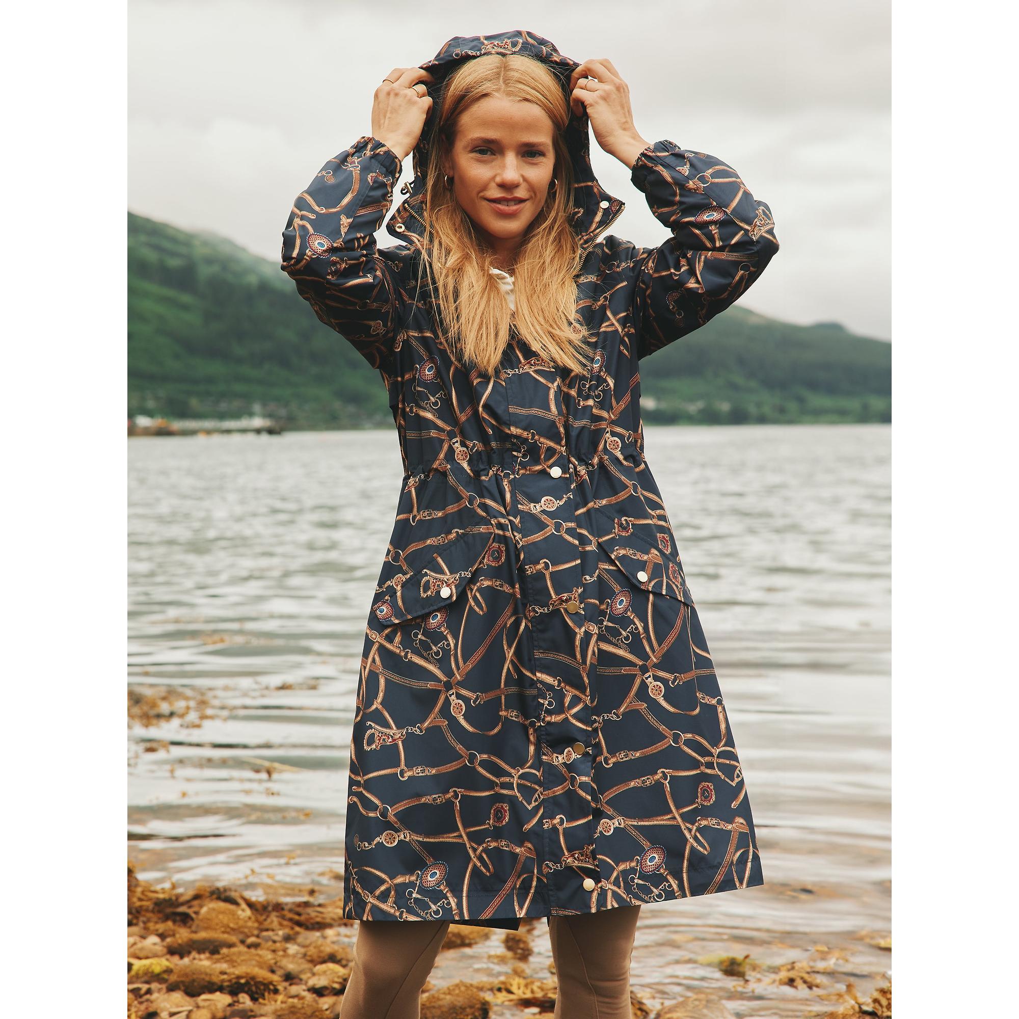Product image 8 of 10 of Joules Women's Holkham Waterproof Packable Hooded Raincoat - Navy Blue Bridle