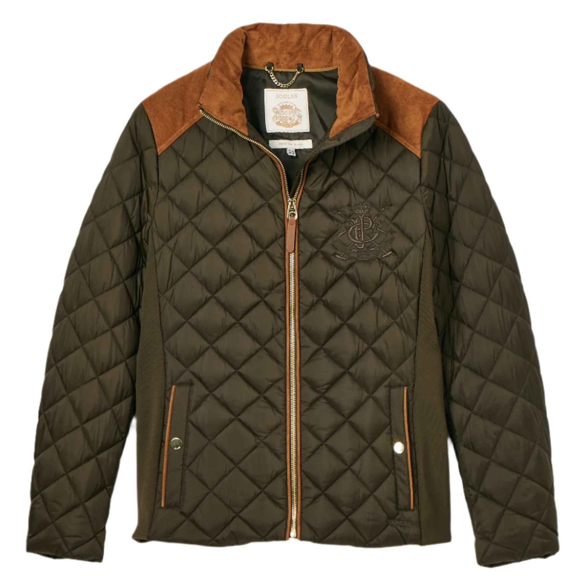 Product image 1 of 8 of Joules Women's Braemar Luxe Showerproof Diamond Quilted Coat - Khaki Green