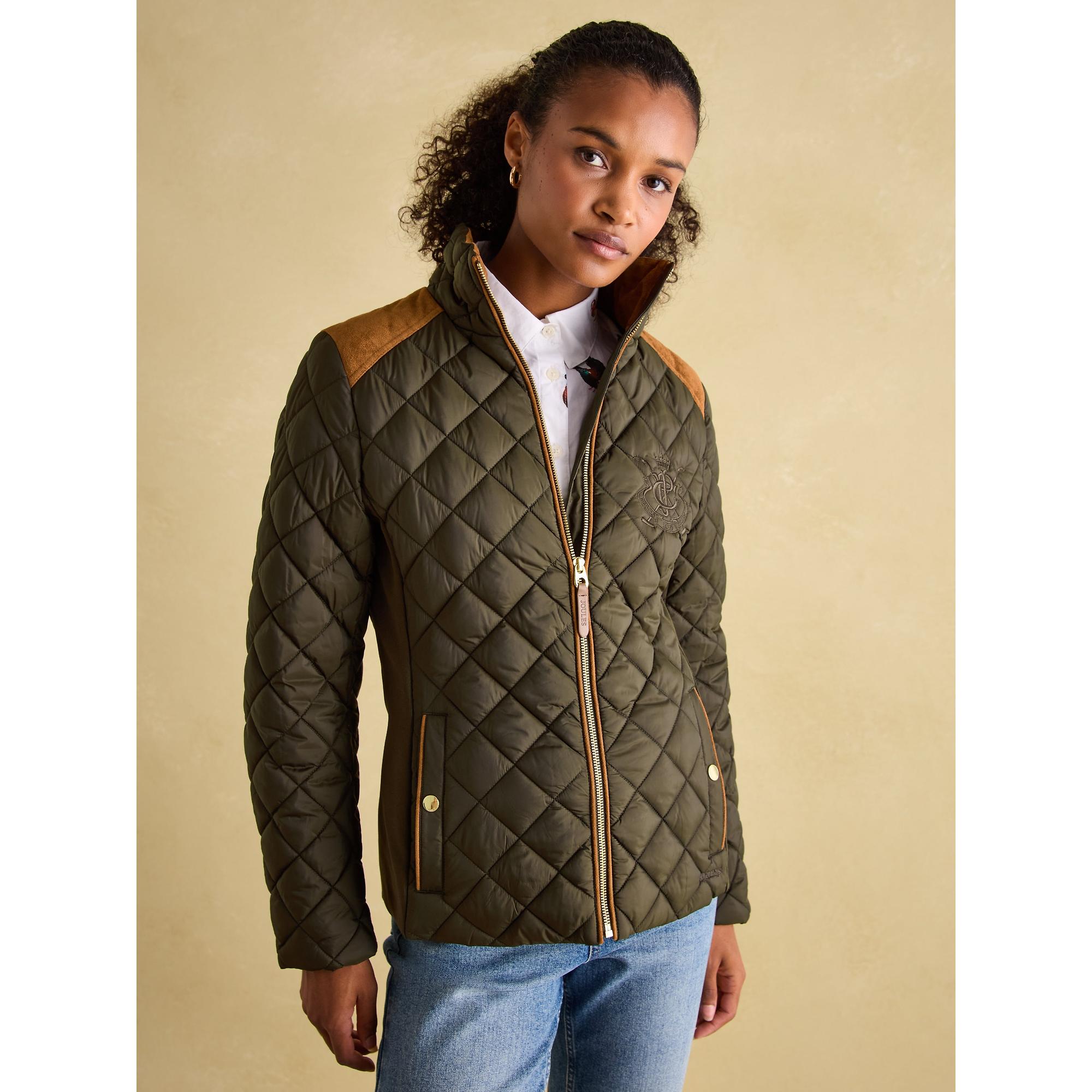 Product image 2 of 8 of Joules Women's Braemar Luxe Showerproof Diamond Quilted Coat - Khaki Green