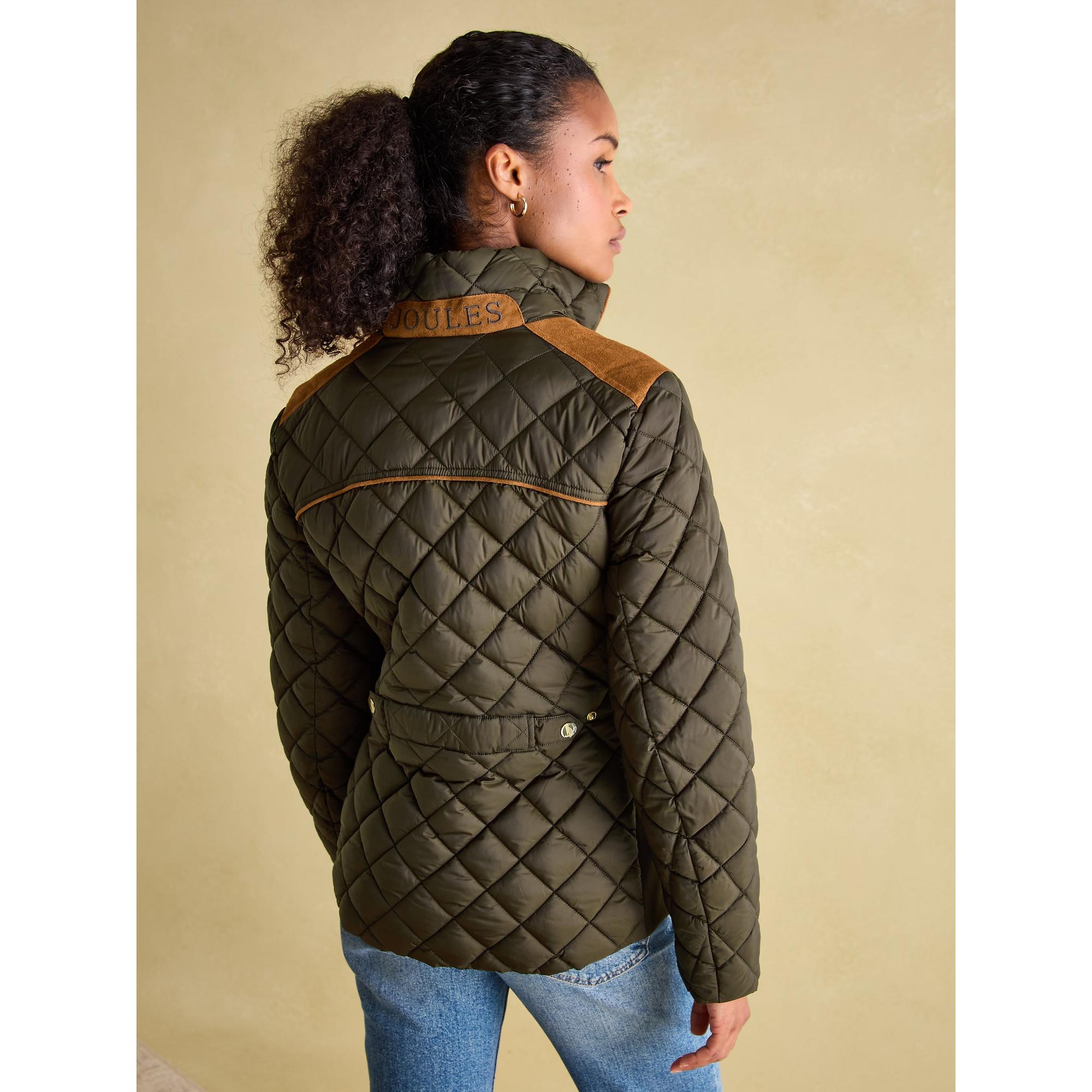 Product image 3 of 8 of Joules Women's Braemar Luxe Showerproof Diamond Quilted Coat - Khaki Green