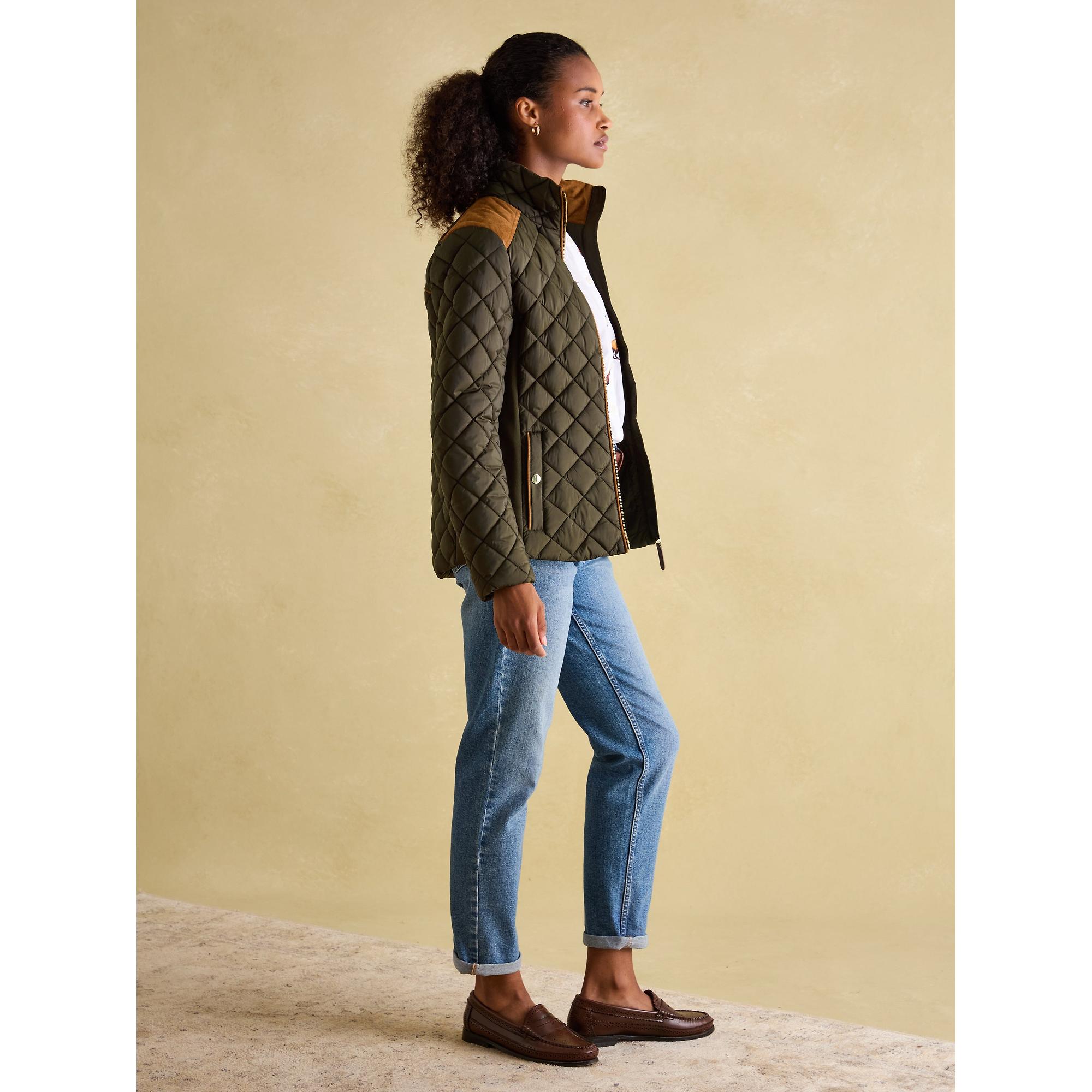Product image 5 of 8 of Joules Women's Braemar Luxe Showerproof Diamond Quilted Coat - Khaki Green