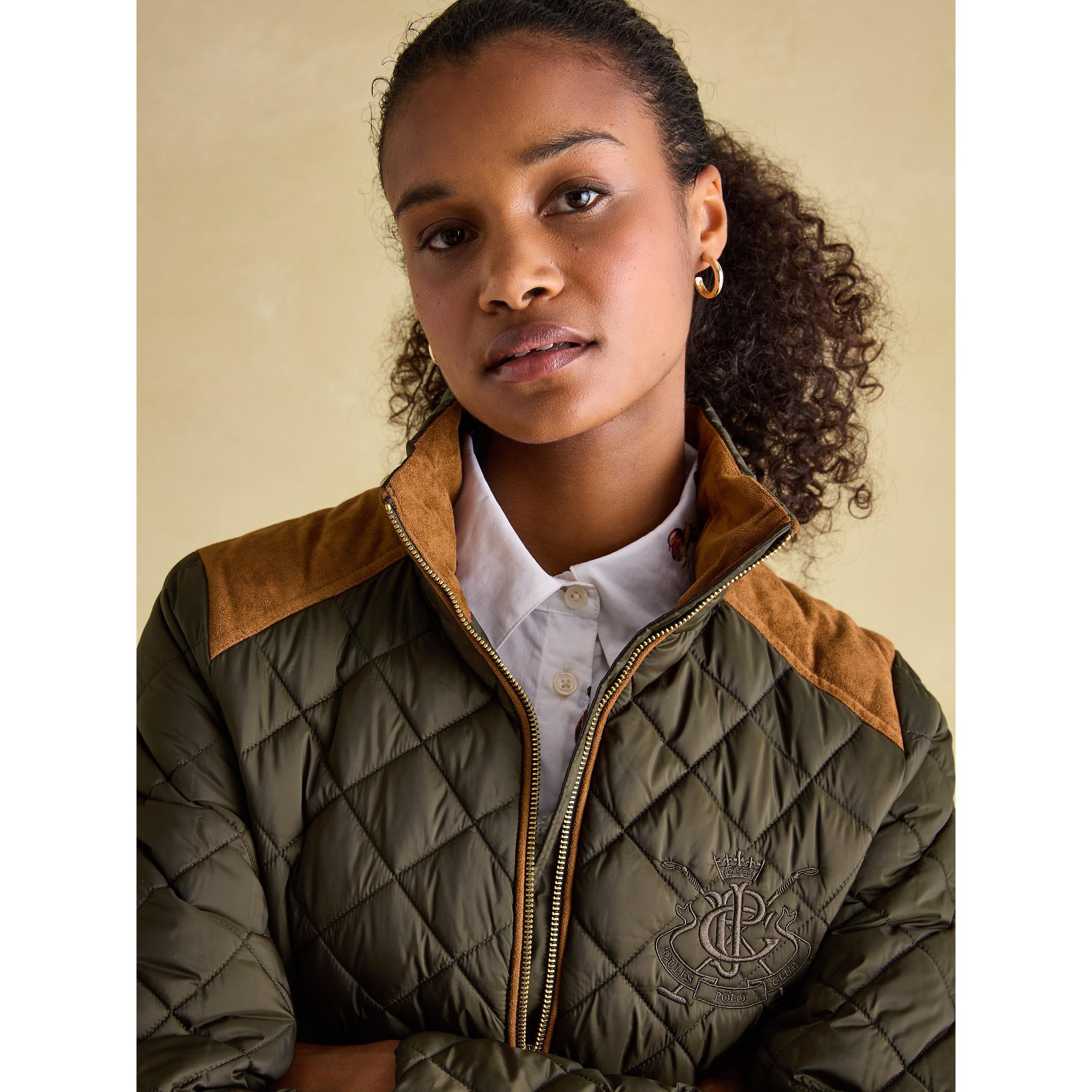 Product image 6 of 8 of Joules Women's Braemar Luxe Showerproof Diamond Quilted Coat - Khaki Green