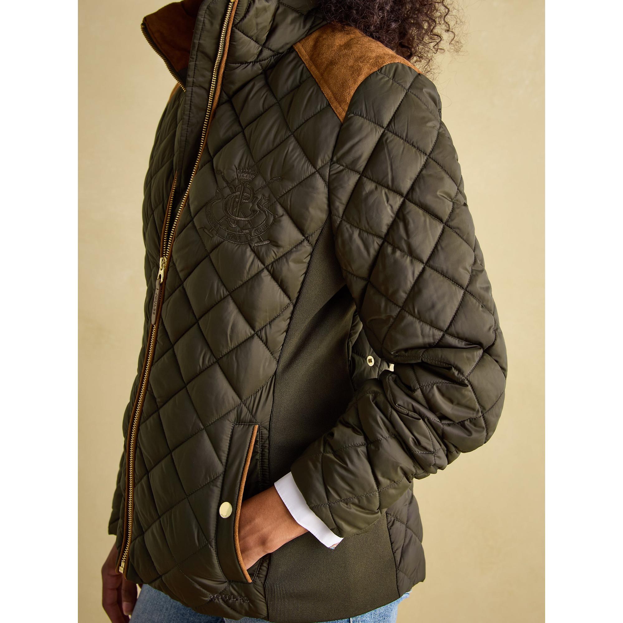 Product image 4 of 8 of Joules Women's Braemar Luxe Showerproof Diamond Quilted Coat - Khaki Green