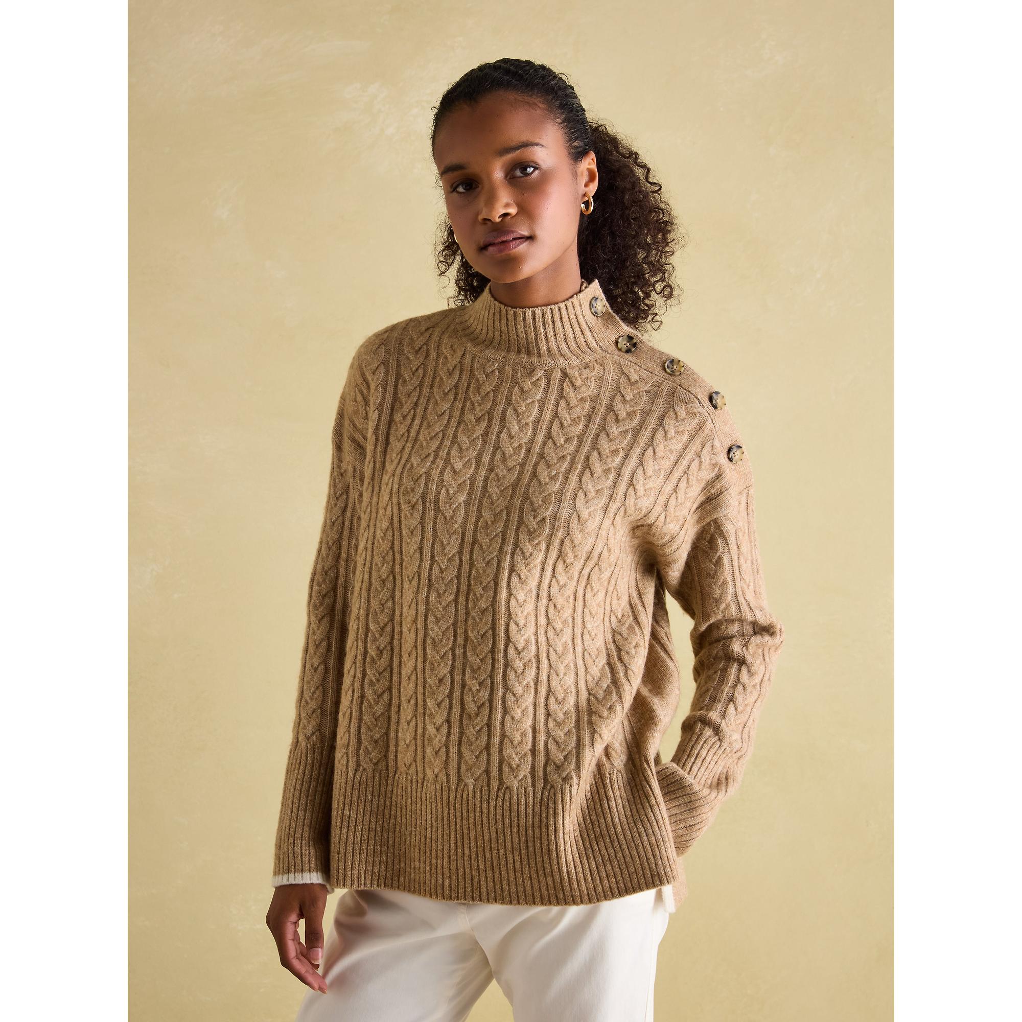 Product image 3 of 6 of Joules Women's Betsy Button Shoulder Cable Jumper - Camel