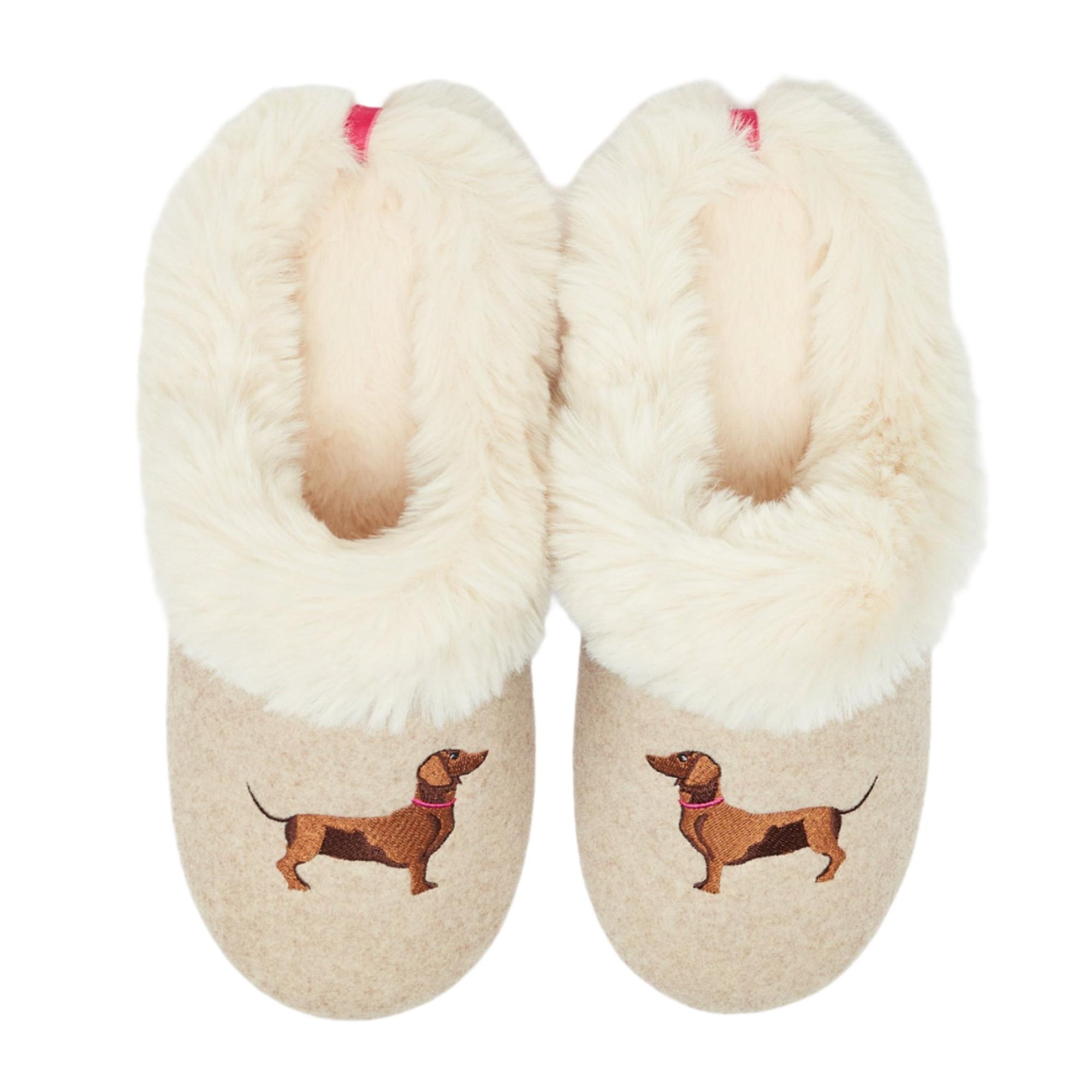 Product image 1 of 7 of Joules Women's Slippet Luxe Embroidered Slippers - Natural Dachshund