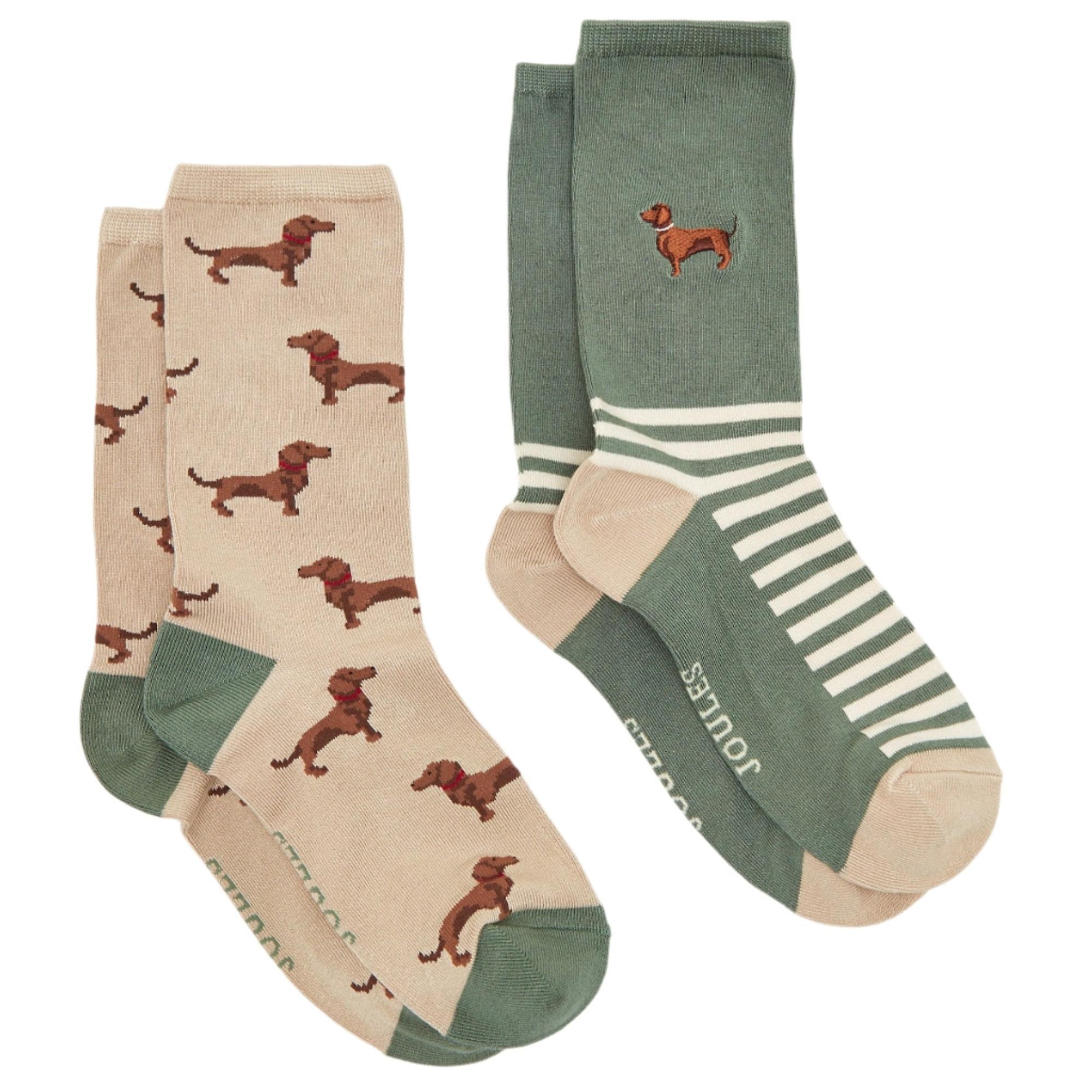 Product image 1 of 3 of Joules Women's Everyday Socks 2 Pack UK 4-8 - Green/Ecru
