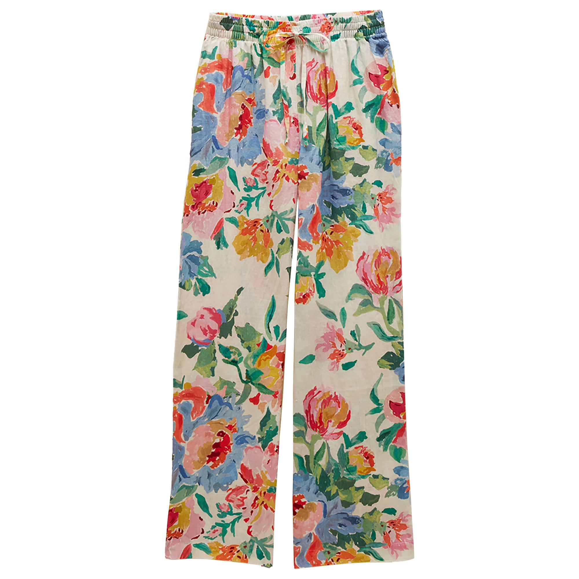 Product image 1 of 8 of Joules Women's Relaxed Wide Leg Trousers with Linen - Multi Floral