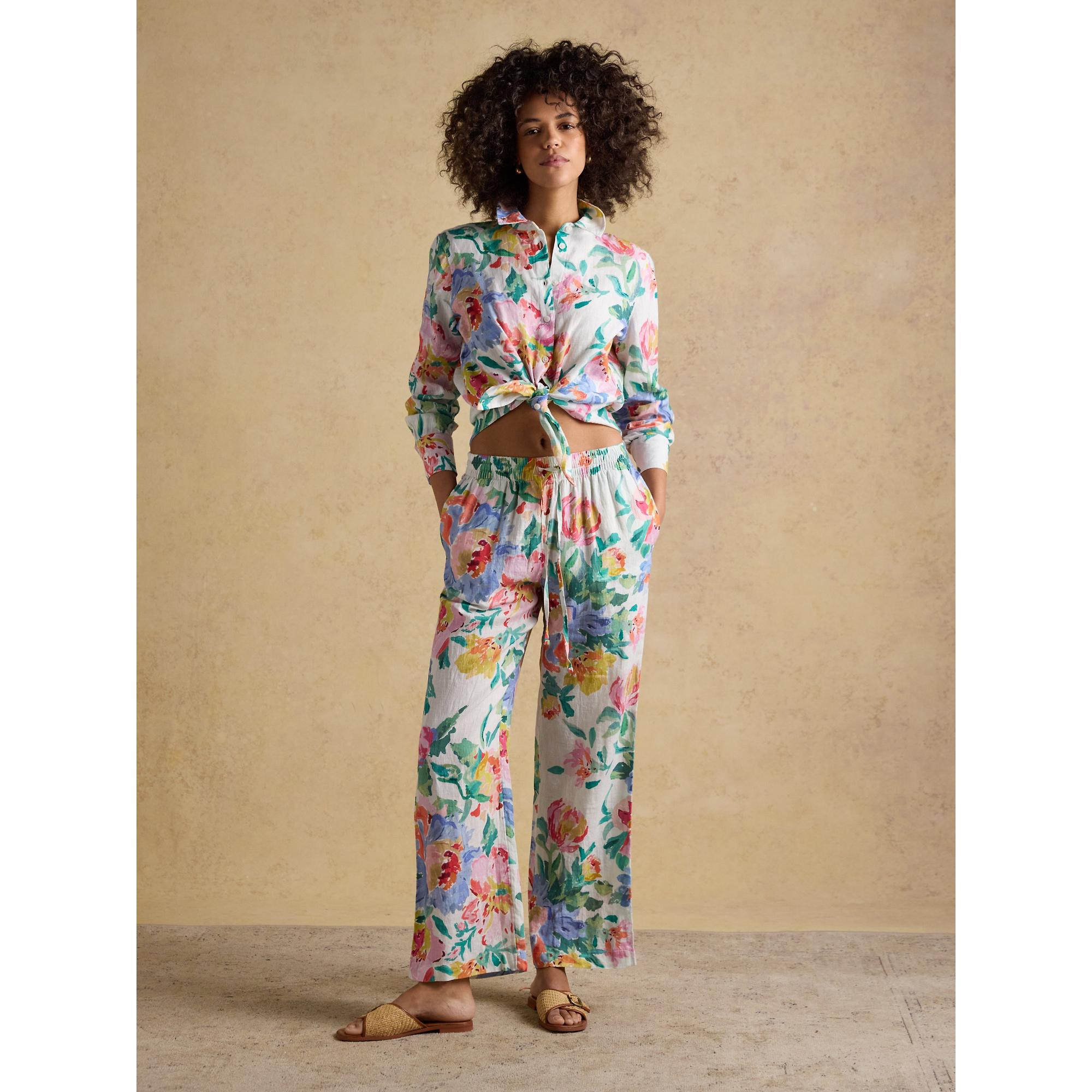 Product image 7 of 8 of Joules Women's Relaxed Wide Leg Trousers with Linen - Multi Floral