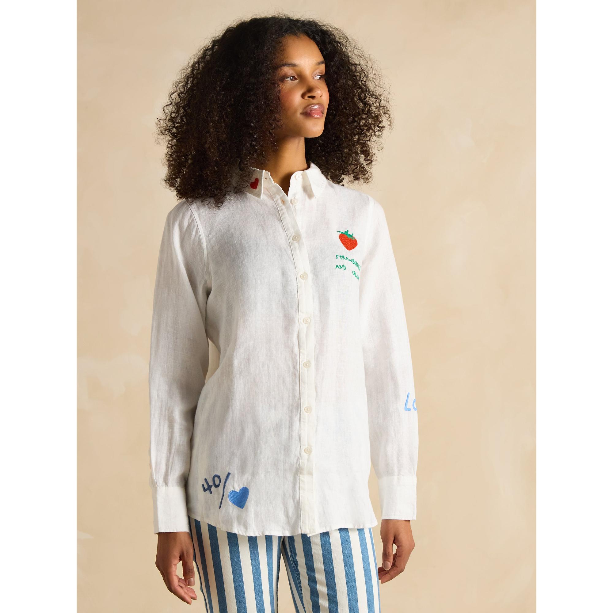 Product image 2 of 9 of Joules Women's Set Match Tennis Theme 100% Linen Shirt - Chalk