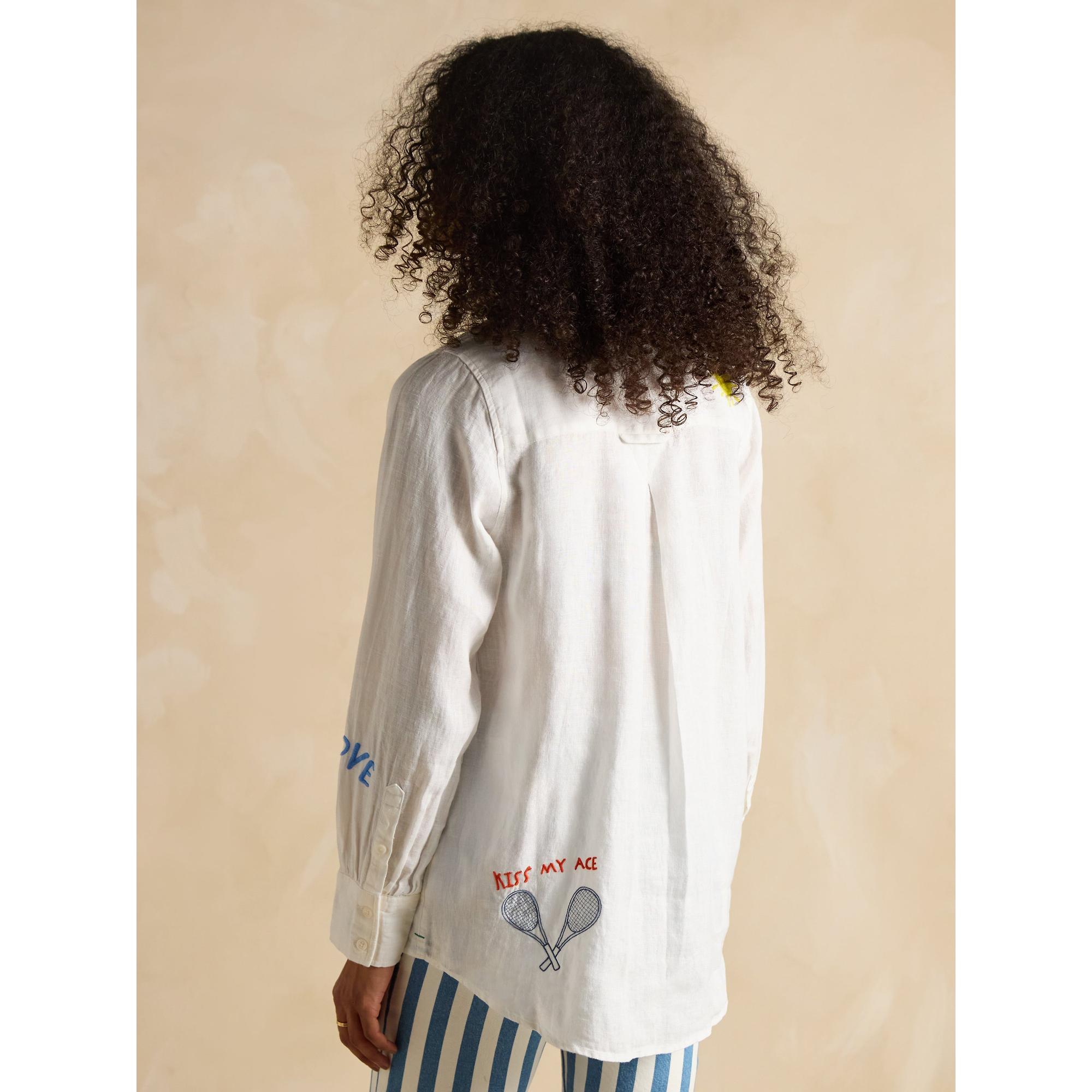 Product image 3 of 9 of Joules Women's Set Match Tennis Theme 100% Linen Shirt - Chalk