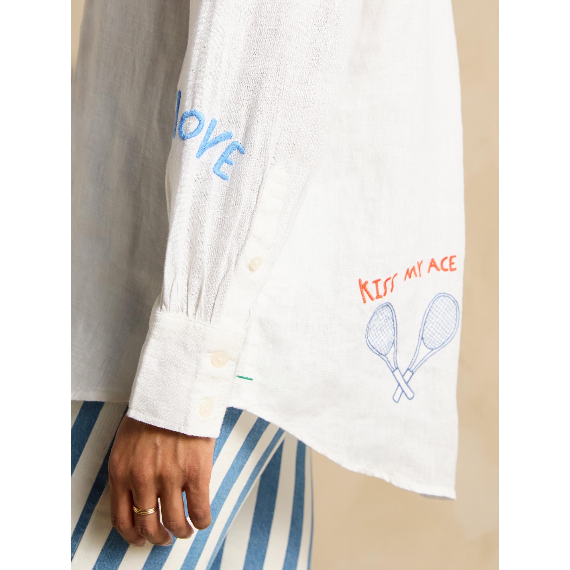 Product image 4 of 9 of Joules Women's Set Match Tennis Theme 100% Linen Shirt - Chalk