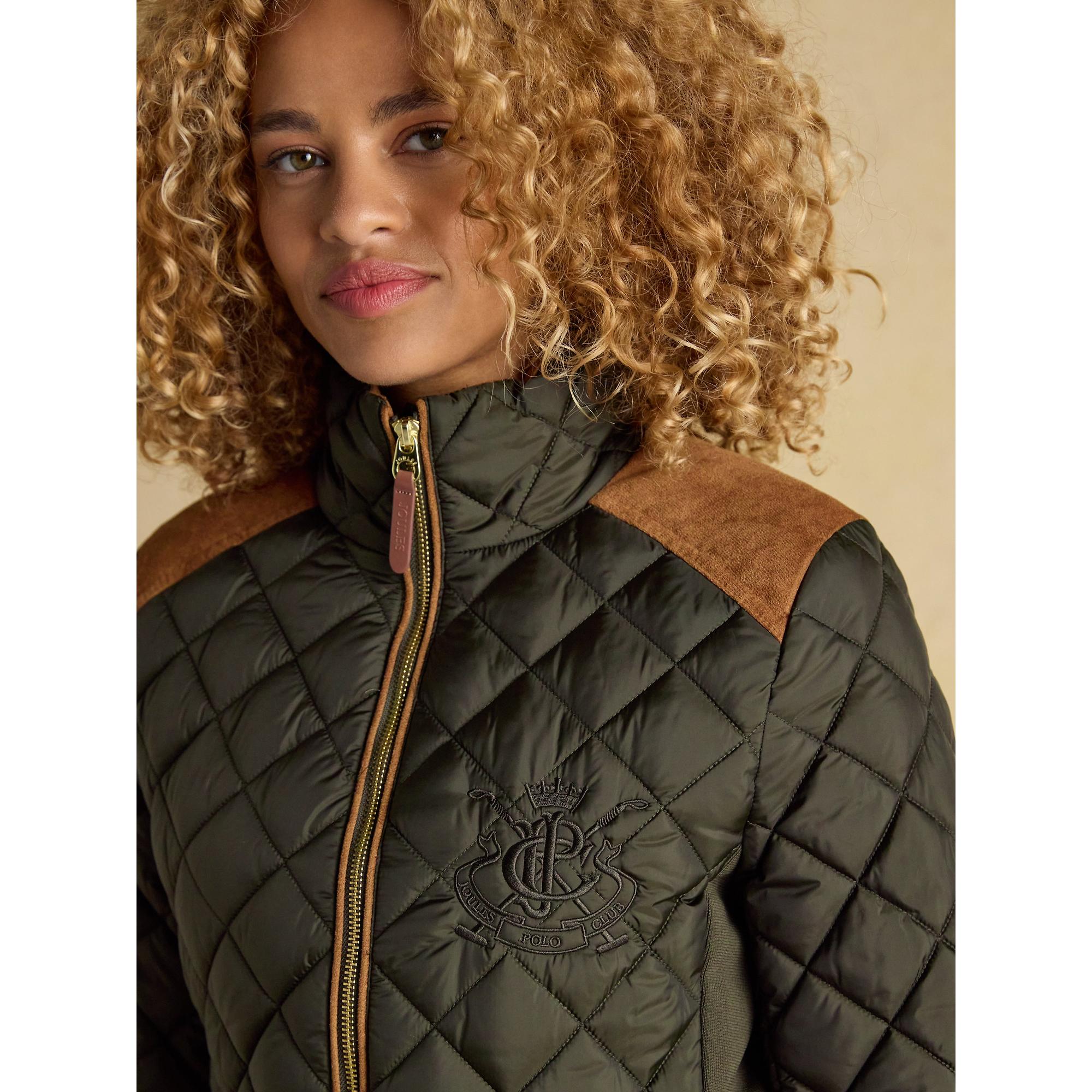 Product image 6 of 12 of Joules Women's Braemar Luxe Showerproof Diamond Quilted Coat - Khaki Green