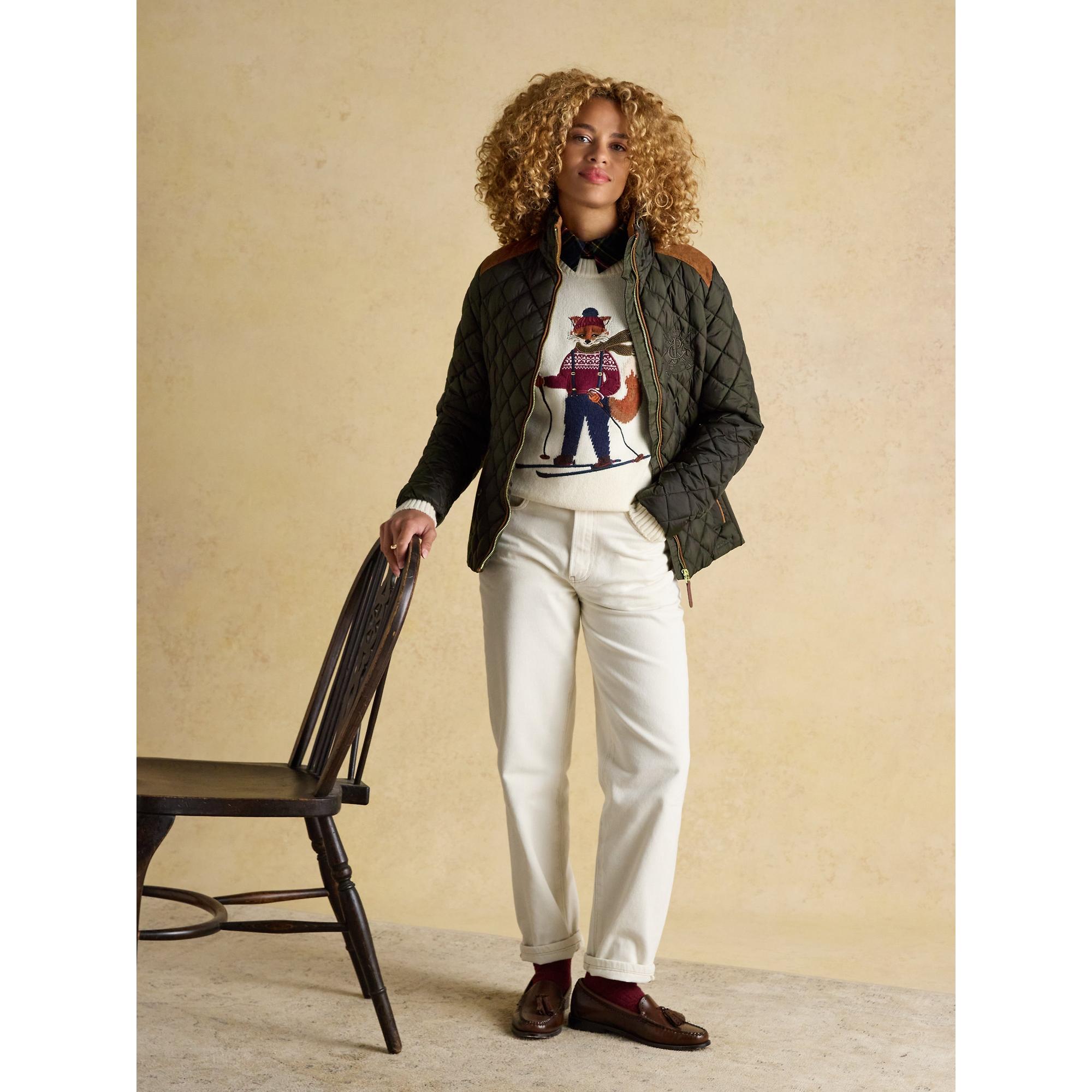 Product image 7 of 12 of Joules Women's Braemar Luxe Showerproof Diamond Quilted Coat - Khaki Green