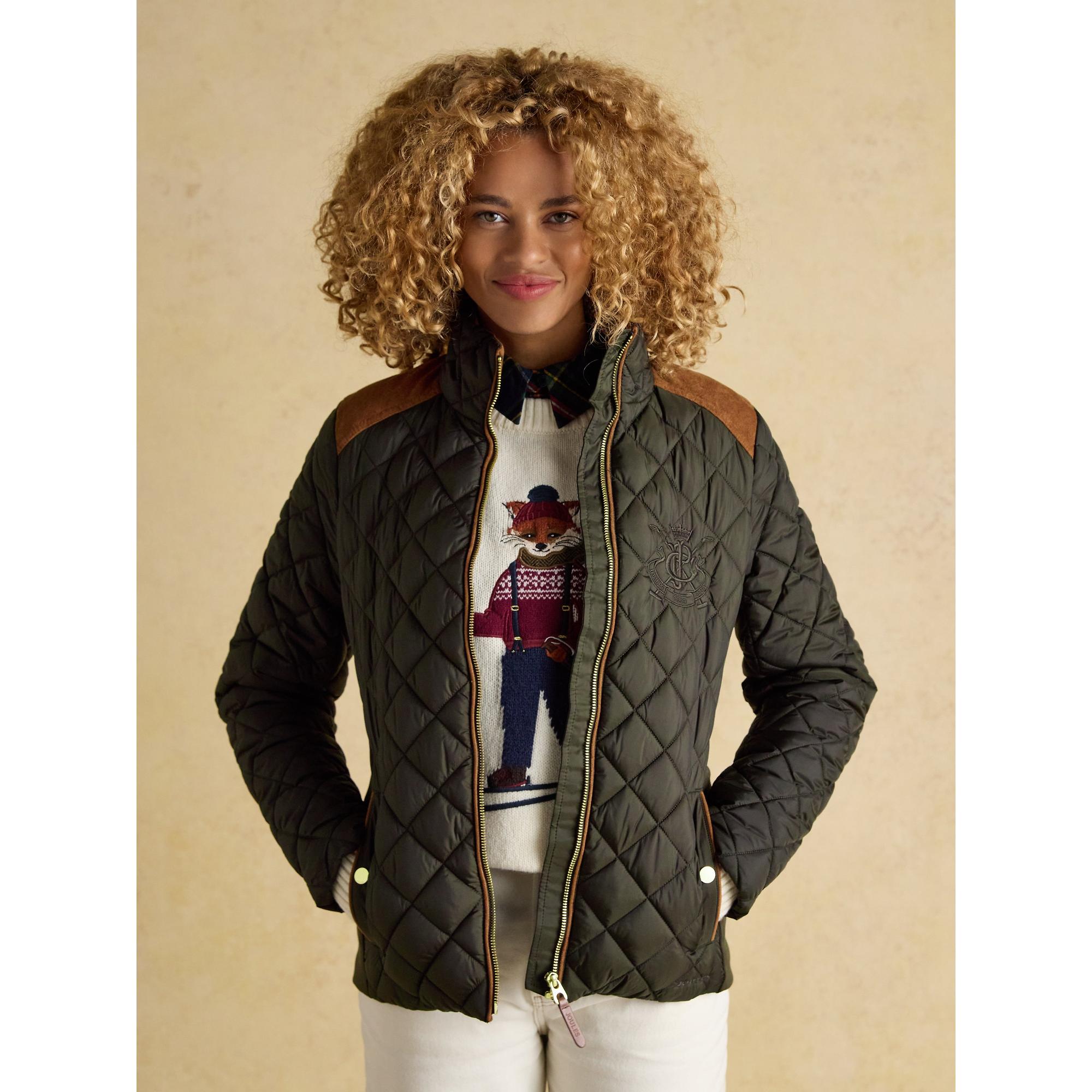 Product image 12 of 12 of Joules Women's Braemar Luxe Showerproof Diamond Quilted Coat - Khaki Green