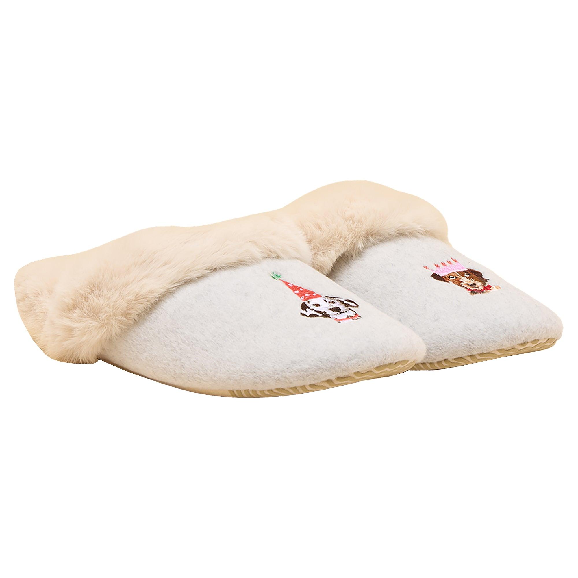Product image 1 of 5 of Joules Women's Slippet Luxe Embroidered Slippers - Grey Party Dogs