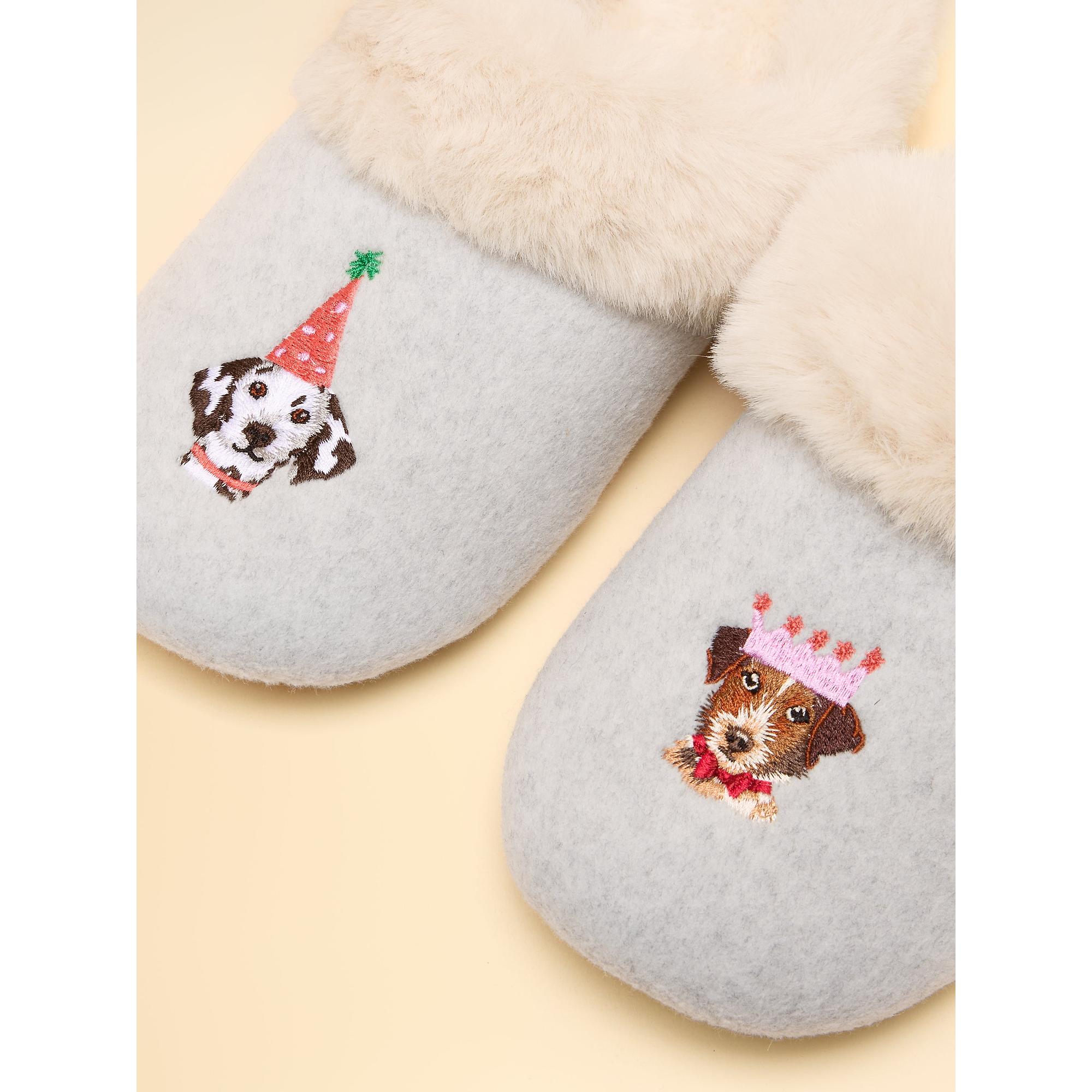 Product image 2 of 5 of Joules Women's Slippet Luxe Embroidered Slippers - Grey Party Dogs