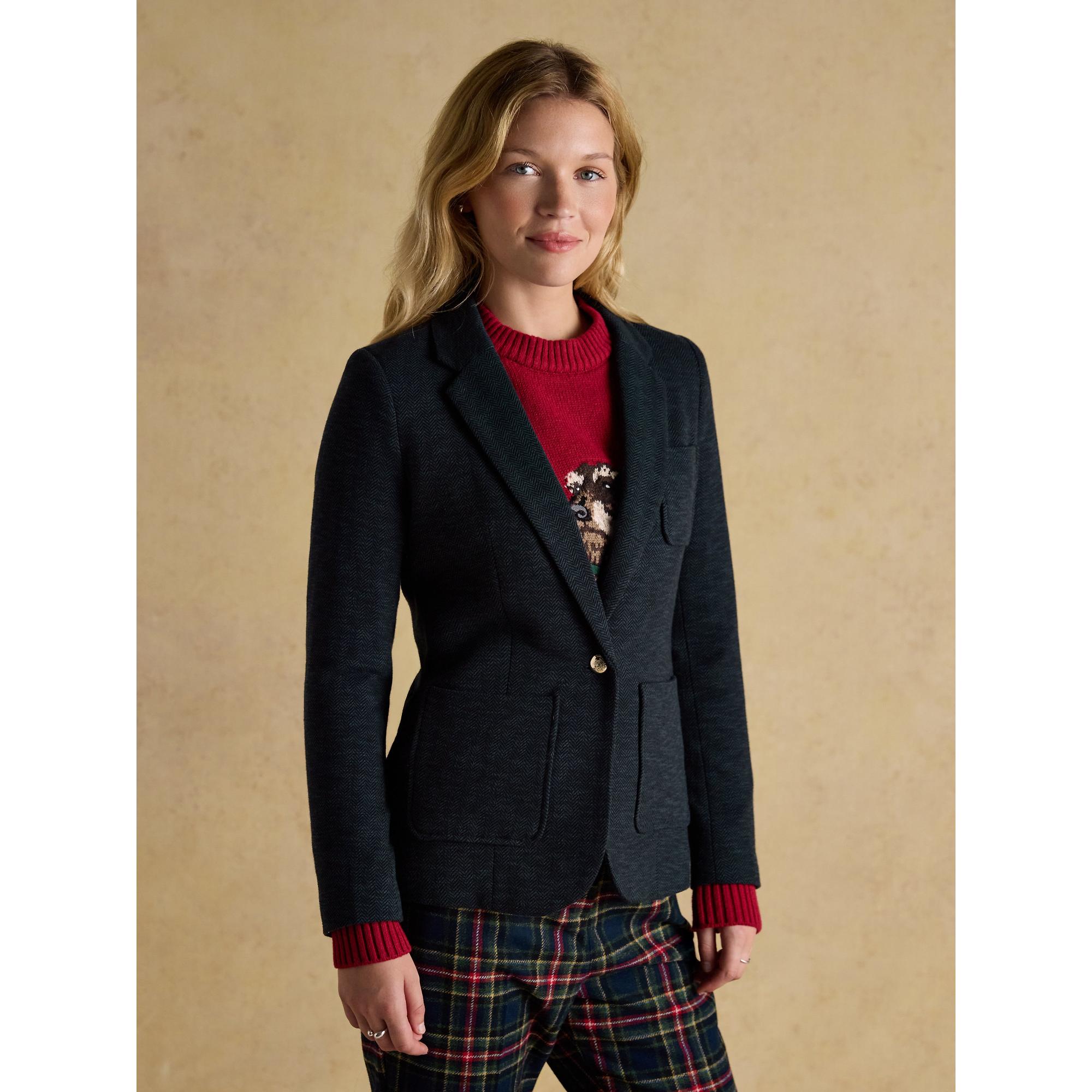 Product image 2 of 11 of Joules Women's Albury Herringbone Jersey Tweed Blazer - Navy