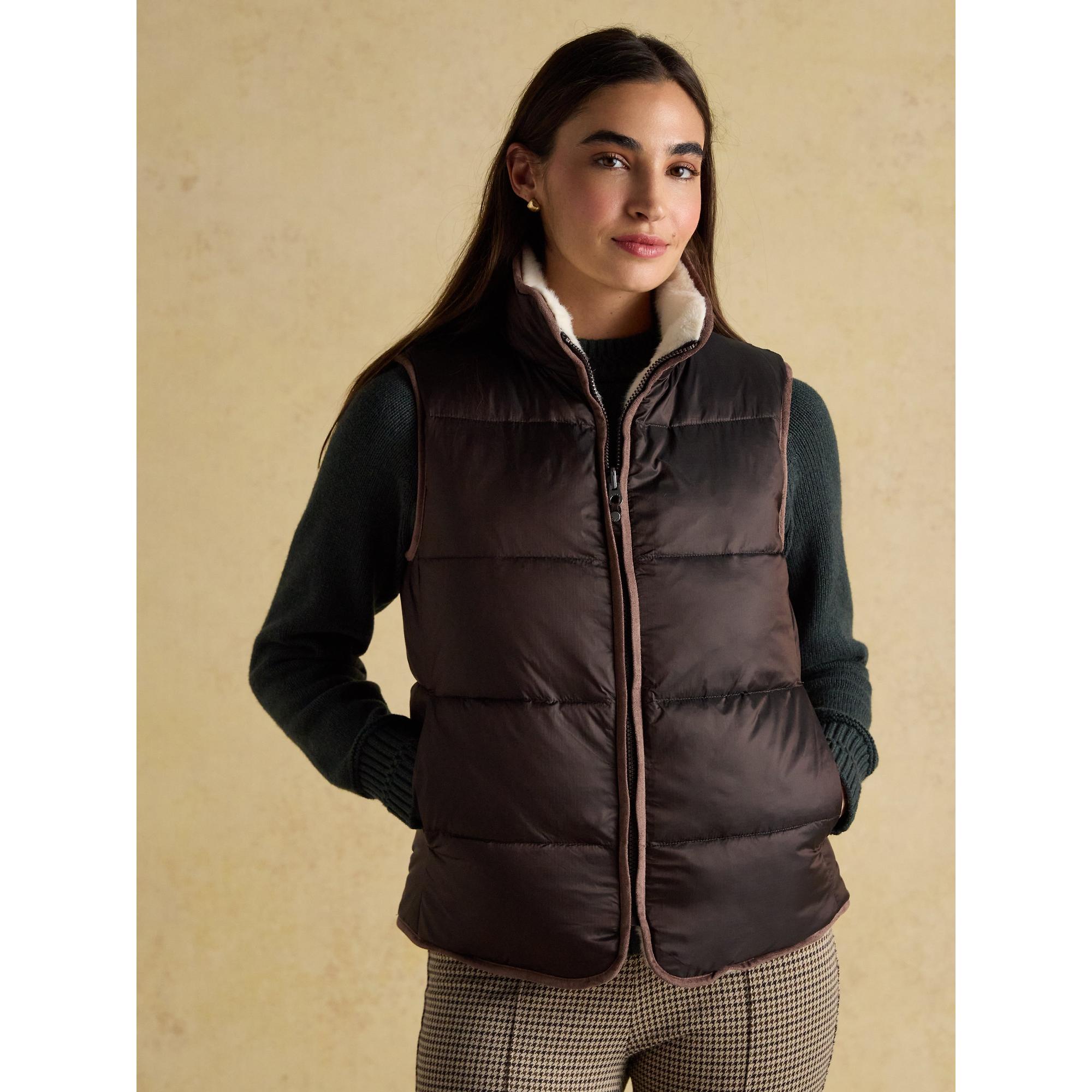 Product image 3 of 10 of Joules Women's Reversible Faux Fur Padded Gilet - Brown/Cream