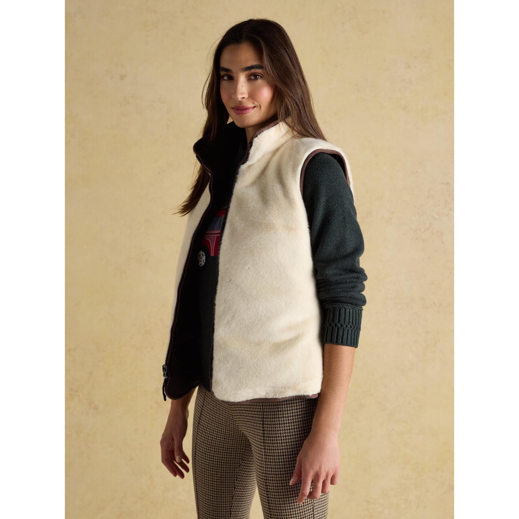 Product image 4 of 10 of Joules Women's Reversible Faux Fur Padded Gilet - Brown/Cream