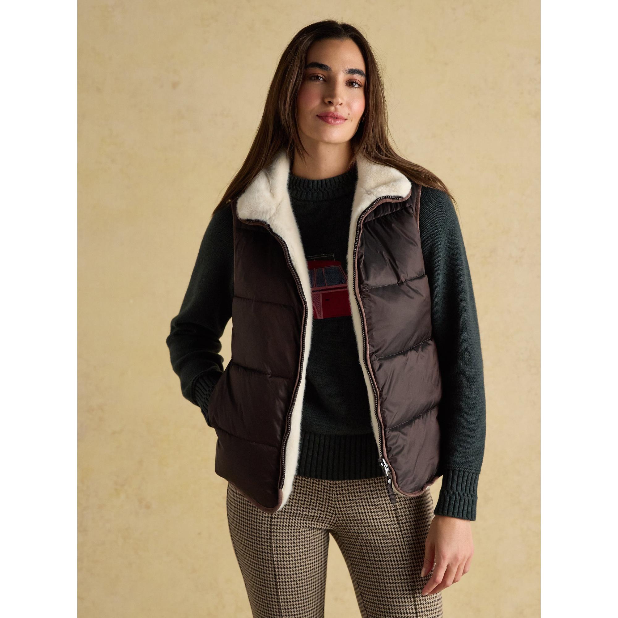 Product image 6 of 10 of Joules Women's Reversible Faux Fur Padded Gilet - Brown/Cream