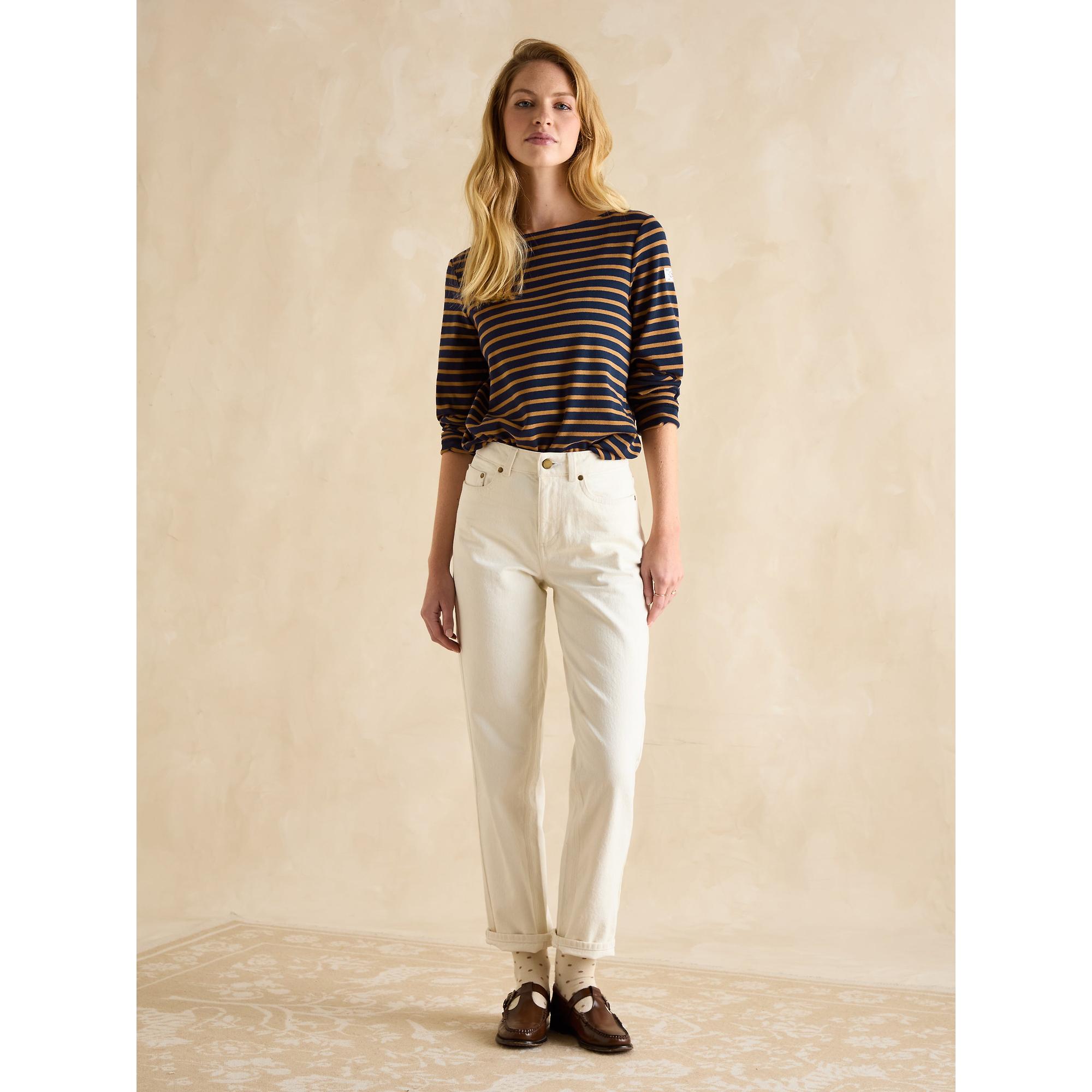 Product image 4 of 6 of Joules Women's Harbour Boat Neck Long Sleeve Breton Stripe Top - Navy & Tan