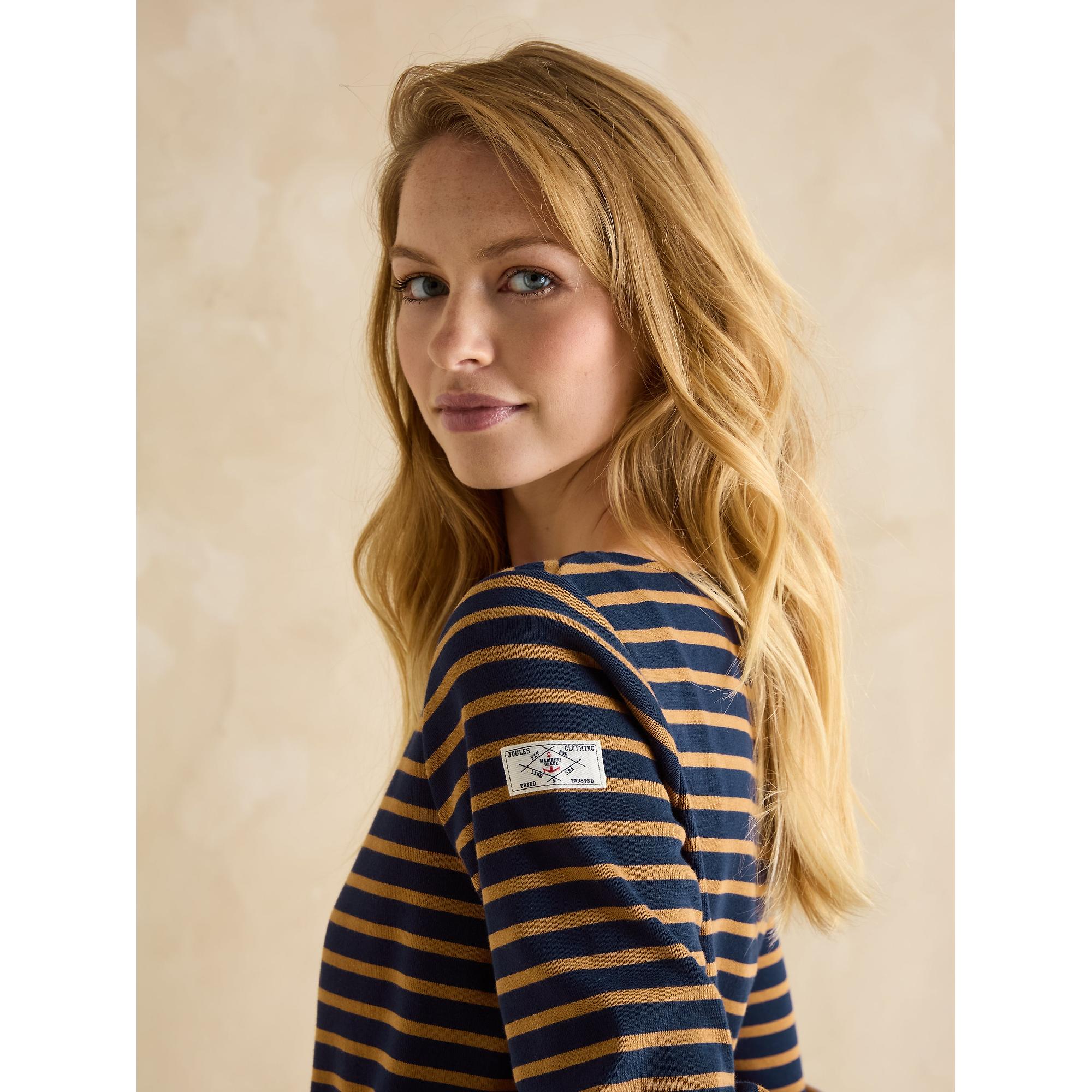 Product image 5 of 6 of Joules Women's Harbour Boat Neck Long Sleeve Breton Stripe Top - Navy & Tan