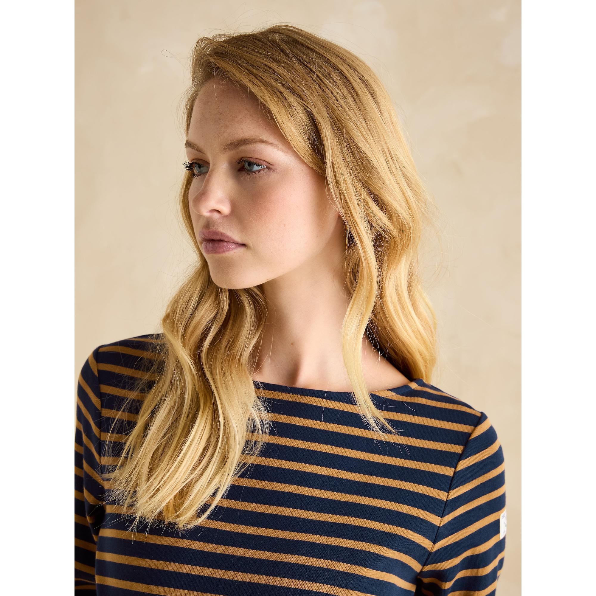 Product image 6 of 6 of Joules Women's Harbour Boat Neck Long Sleeve Breton Stripe Top - Navy & Tan