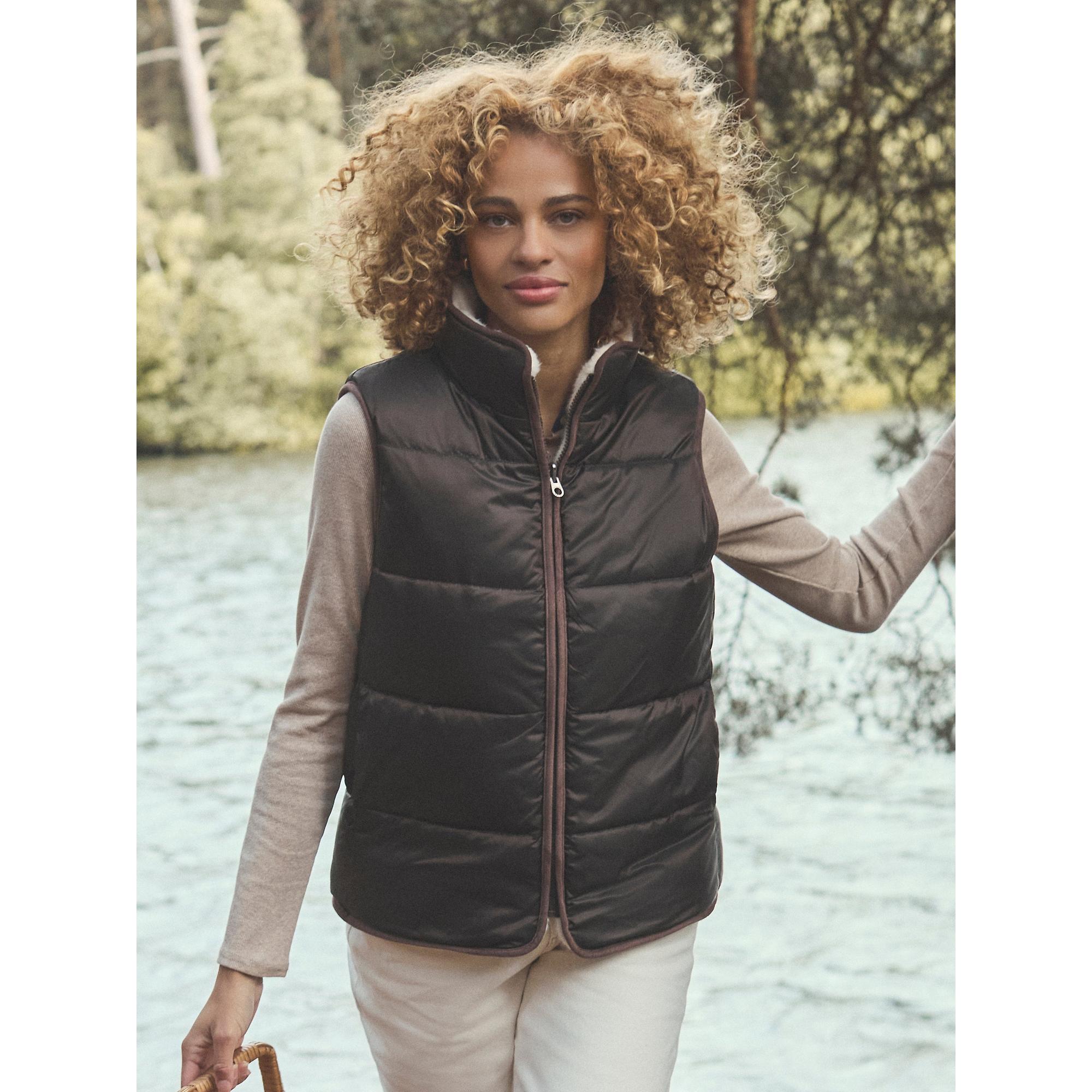 Product image 7 of 10 of Joules Women's Reversible Faux Fur Padded Gilet - Brown/Cream
