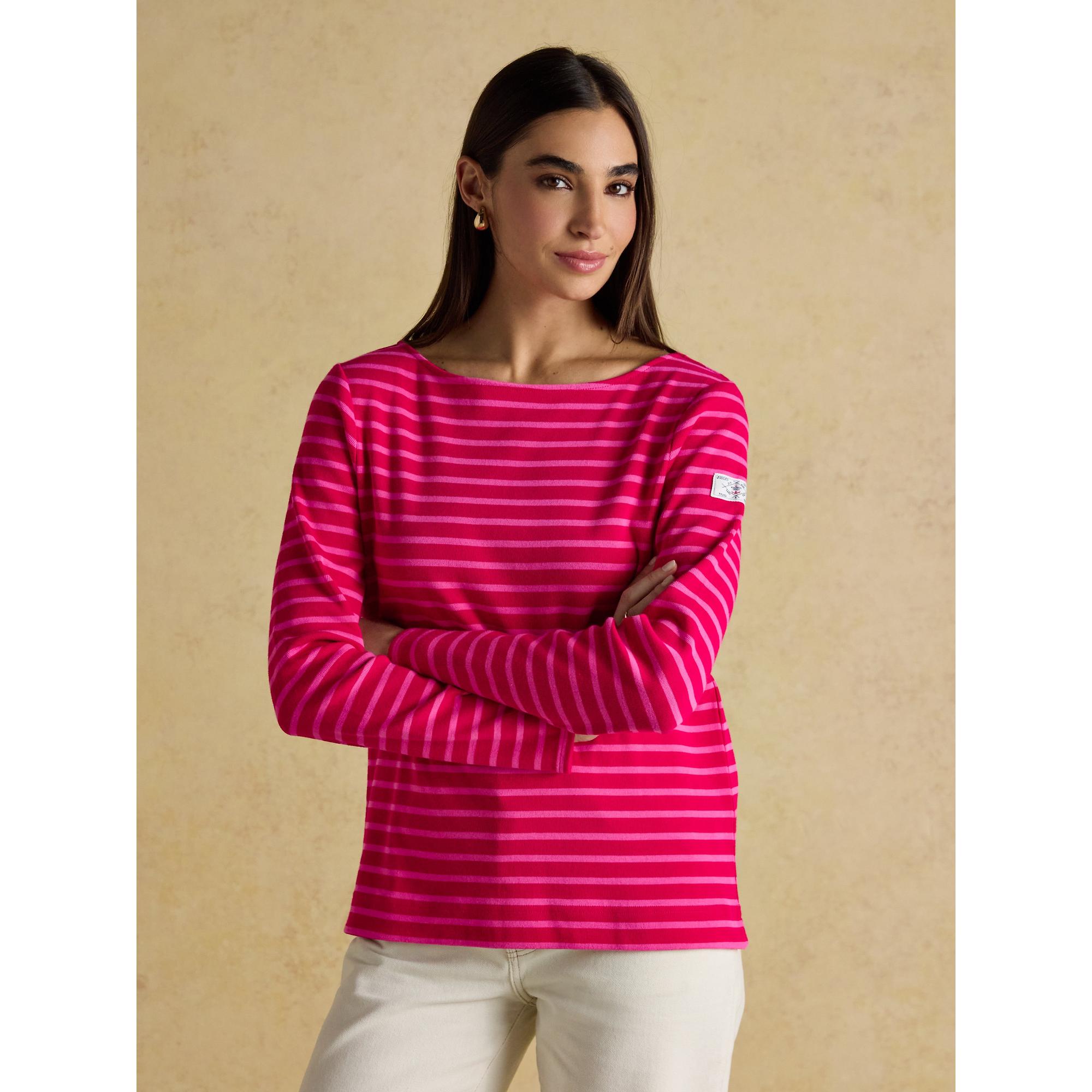 Product image 2 of 7 of Joules Women's Harbour Boat Neck Long Sleeve Breton Stripe Top - Red/Pink