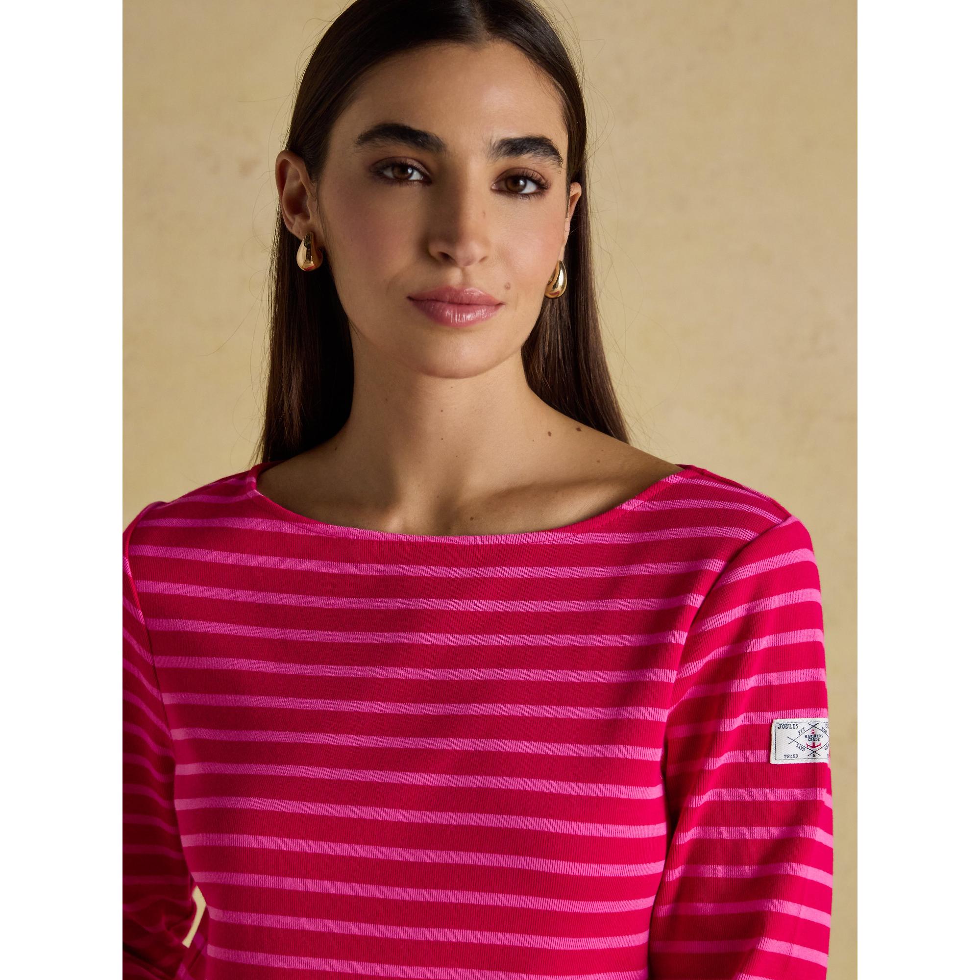 Product image 3 of 7 of Joules Women's Harbour Boat Neck Long Sleeve Breton Stripe Top - Red/Pink