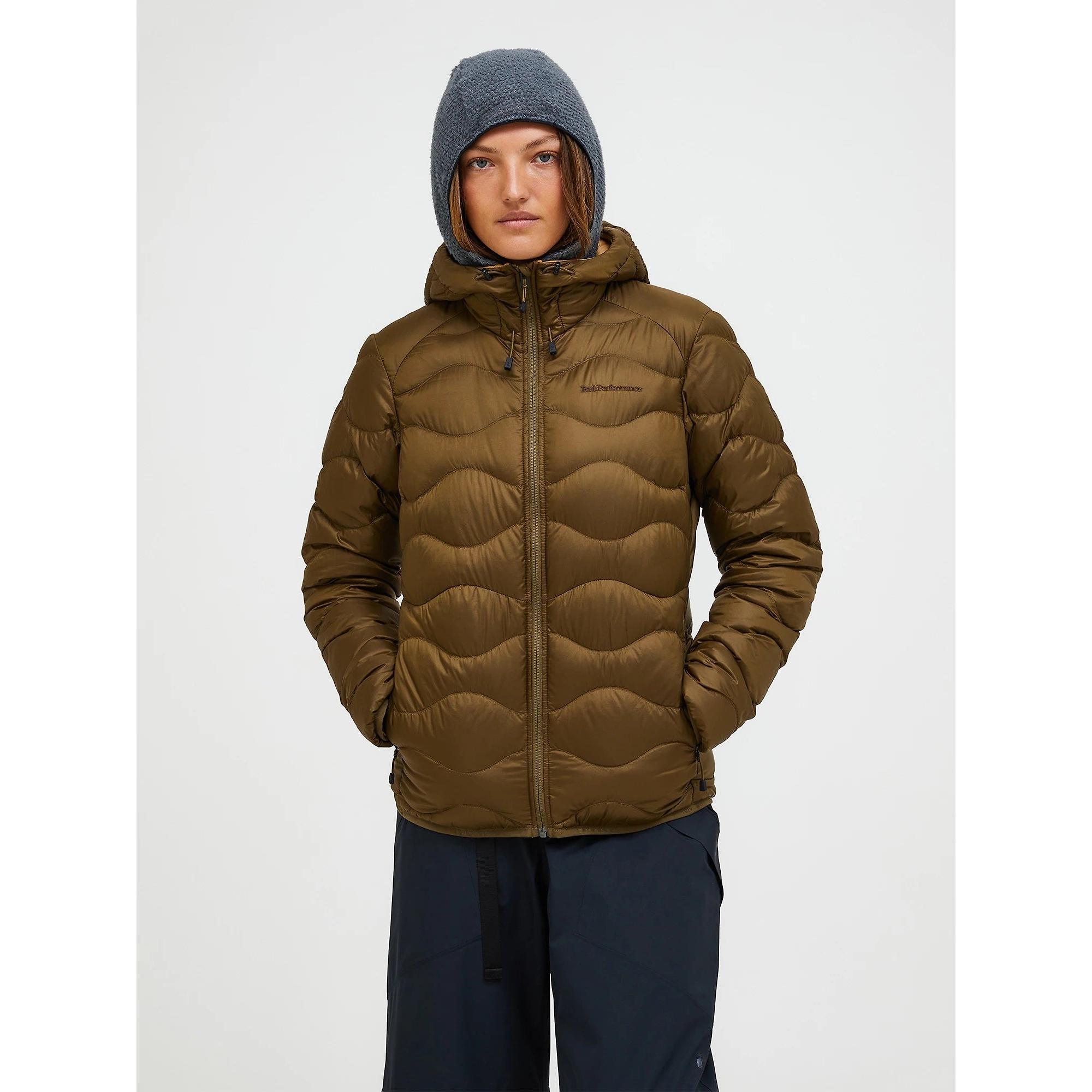 Product image 2 of 9 of Peak Performance Women's Helium Down Hooded Jacket - Meadow Moss/Sierra Sand