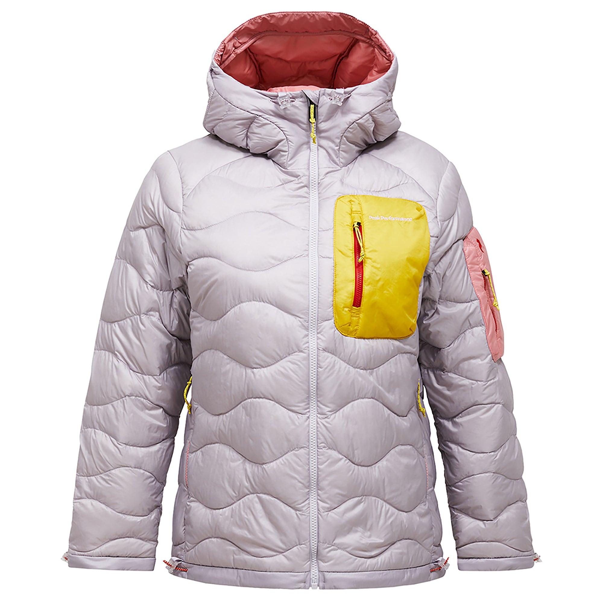 Product image 1 of 4 of Peak Performance Women's Helium Utility Down Hooded Jacket - Misty Lavender/Canary Lime