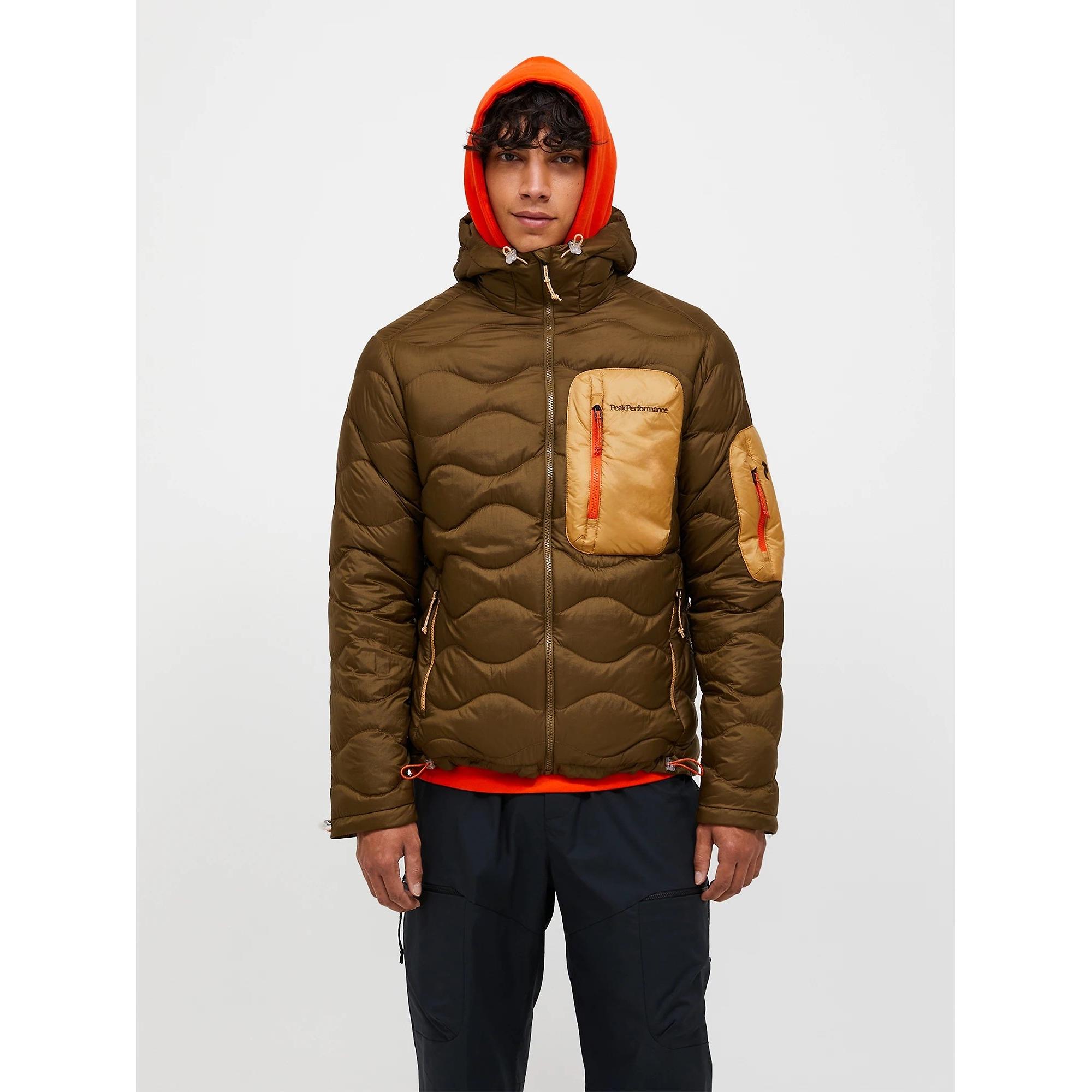 Product image 2 of 10 of Peak Performance Men's Helium Utility Down Hooded Jacket - Meadow Moss / Sierra Sand