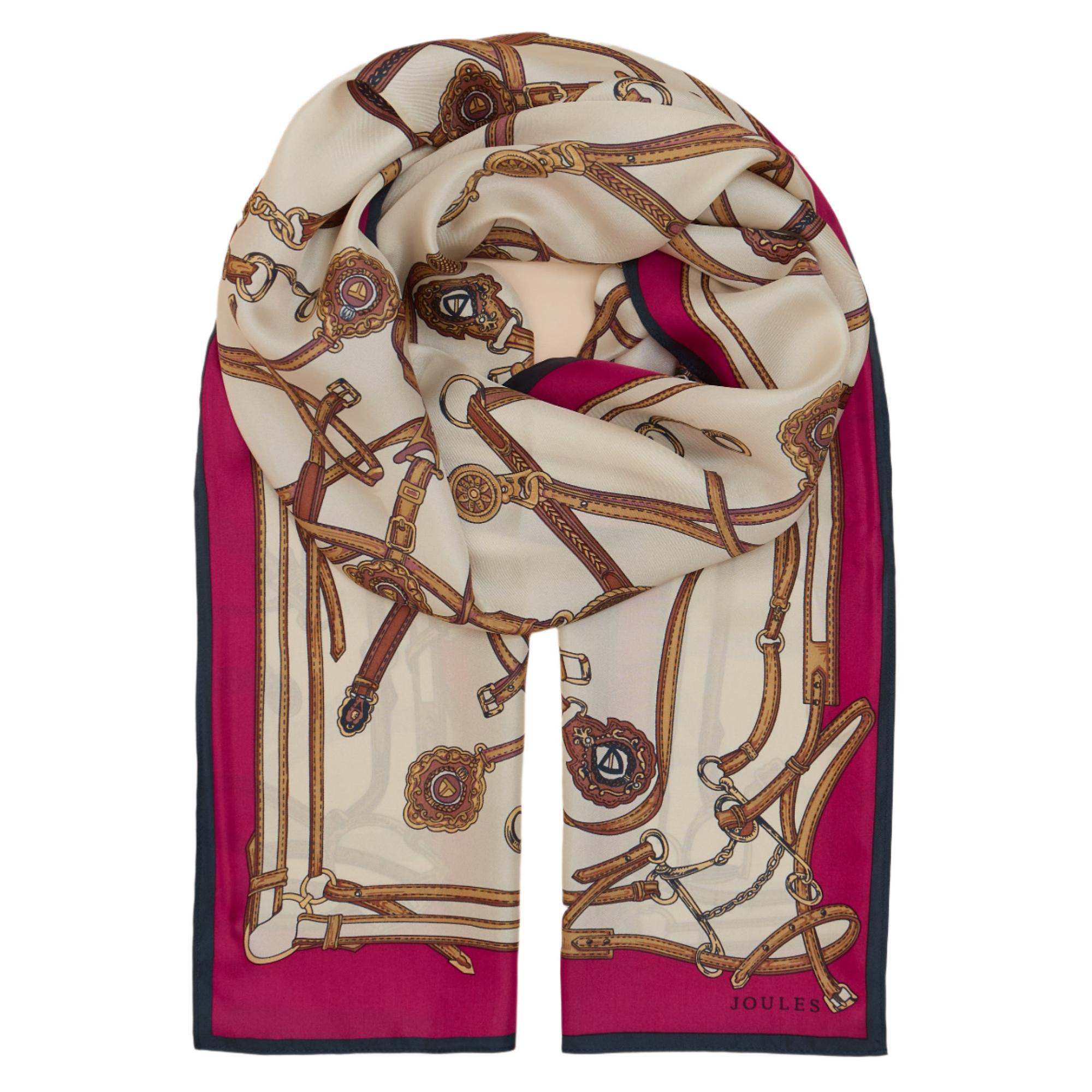 Product image 1 of 6 of Joules Women's Windsor Long Silk Scarf - Berry/Ecru