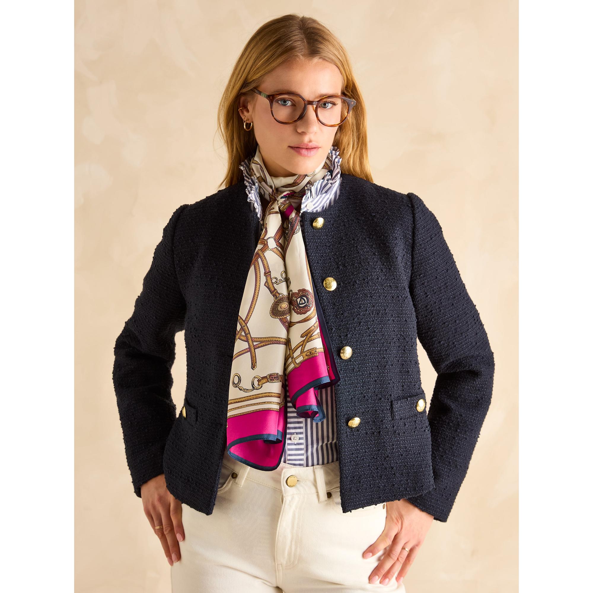 Product image 6 of 6 of Joules Women's Windsor Long Silk Scarf - Berry/Ecru