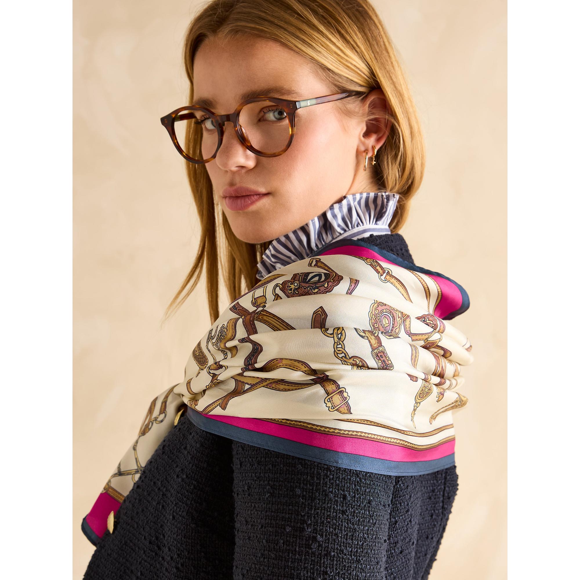 Product image 5 of 6 of Joules Women's Windsor Long Silk Scarf - Berry/Ecru
