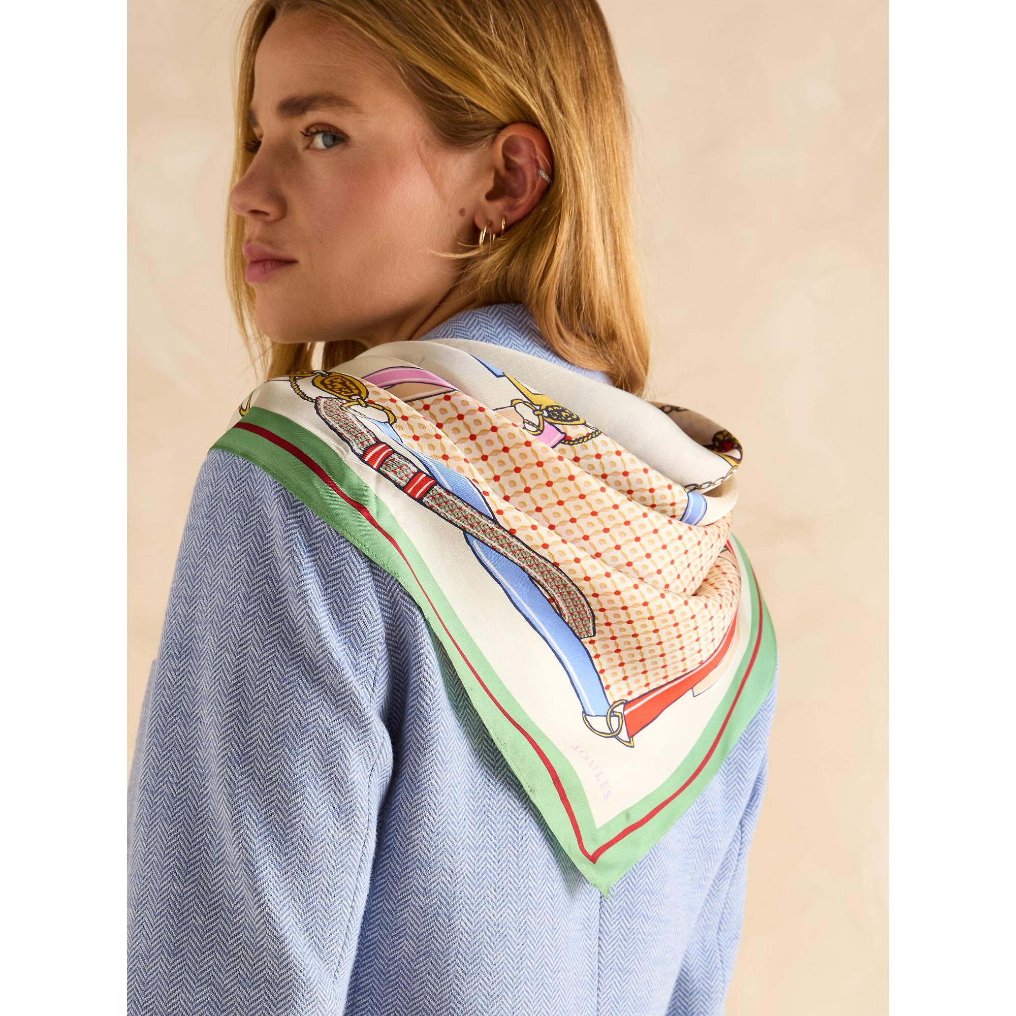 Product image 3 of 6 of Joules Women's Bloomfield Silk Scarf - Green/Ecru