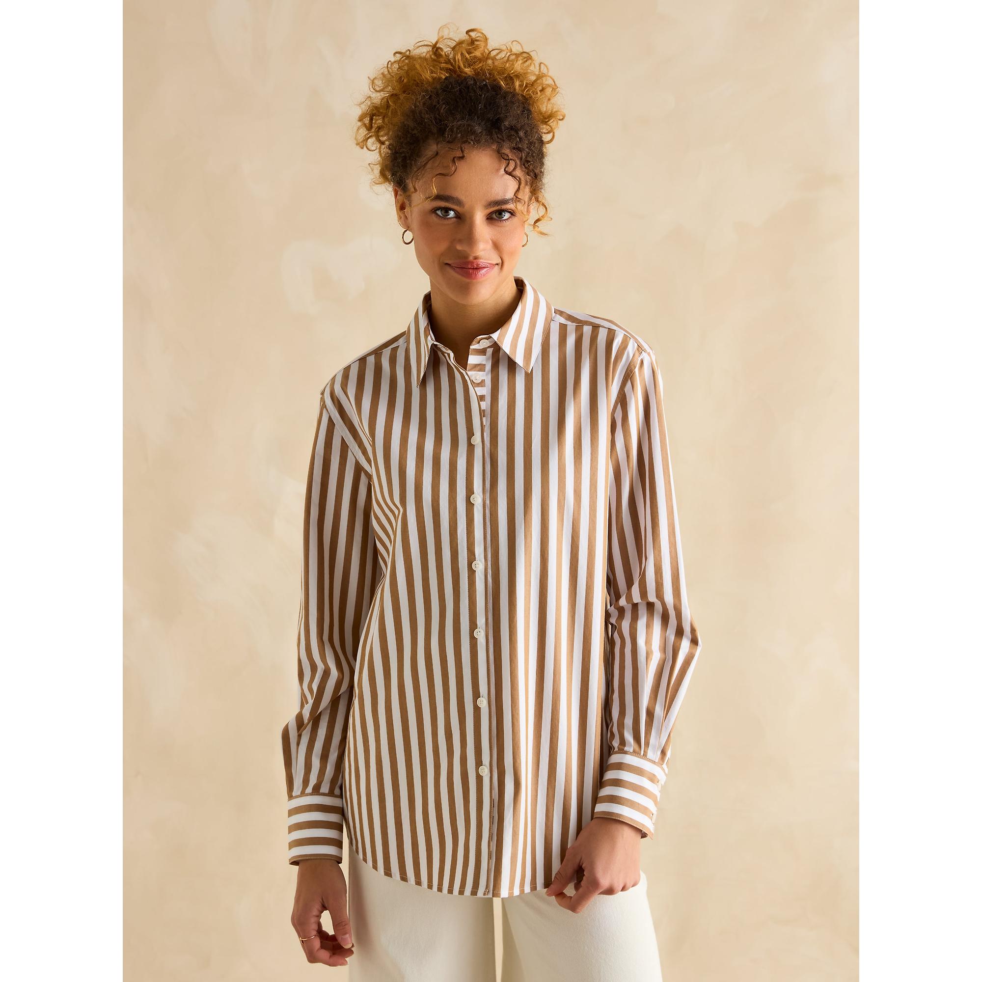 Product image 2 of 9 of Joules Women's Amilla Longline Relaxed Fit Shirt - Tan/White