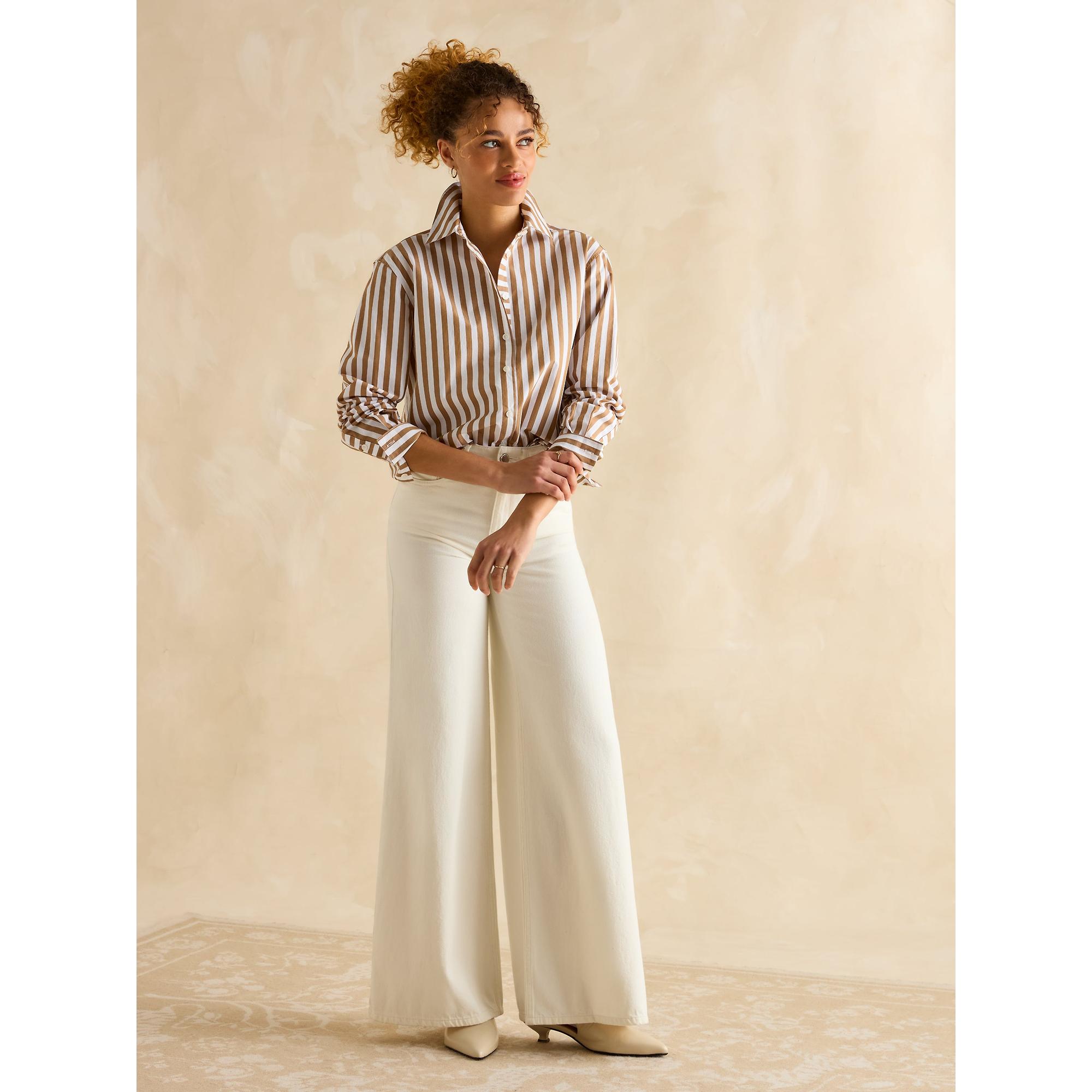 Product image 4 of 9 of Joules Women's Amilla Longline Relaxed Fit Shirt - Tan/White