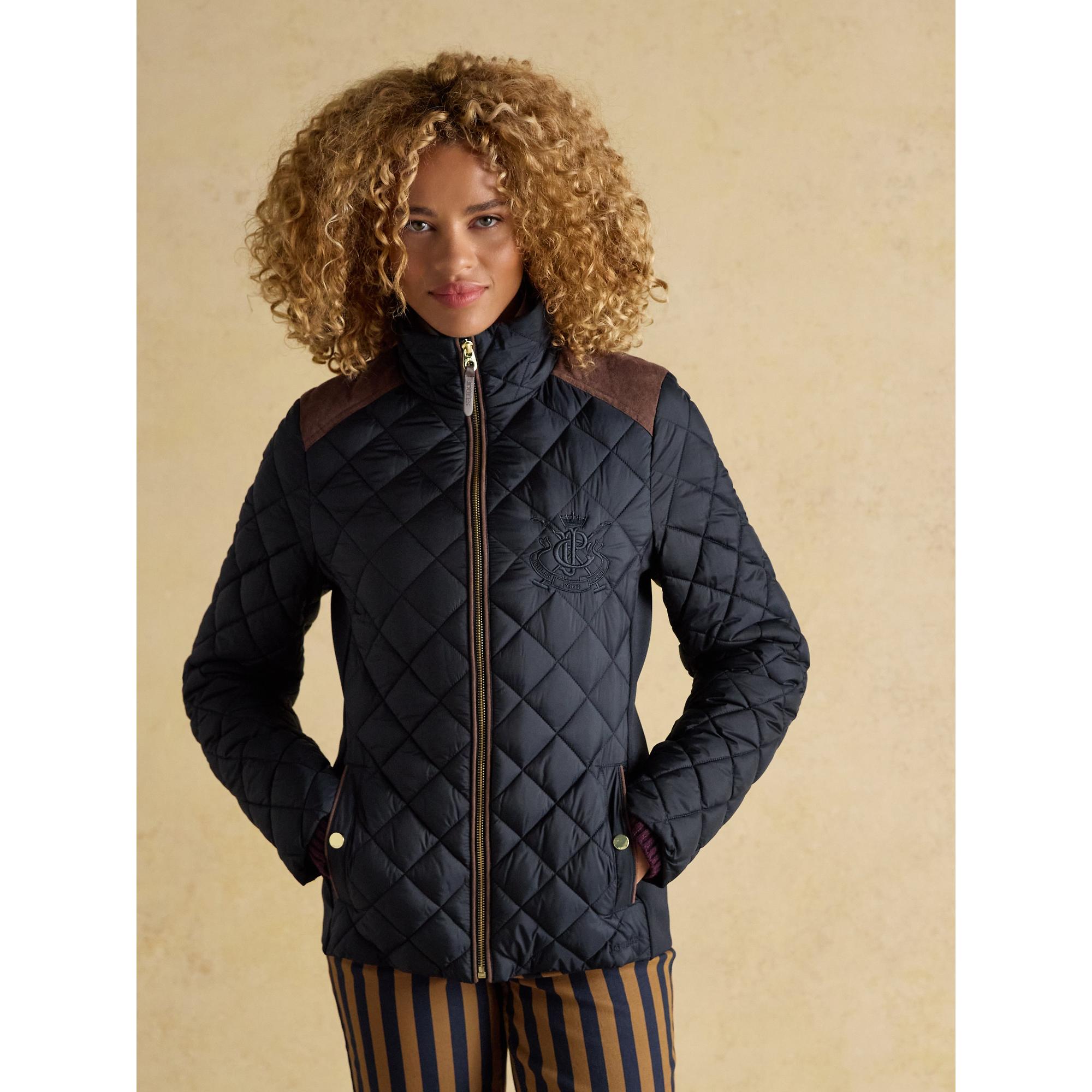 Product image 2 of 12 of Joules Women's Braemar Luxe Showerproof Diamond Quilted Coat - Navy Blue