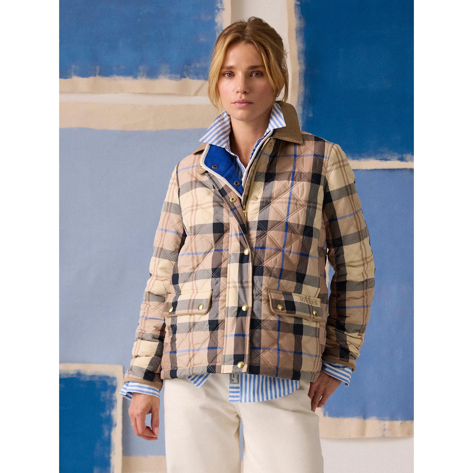 Product image 1 of 3 of Joules Women's Harrogate Showerproof Diamond Quilted Barn Jacket - Beige Check