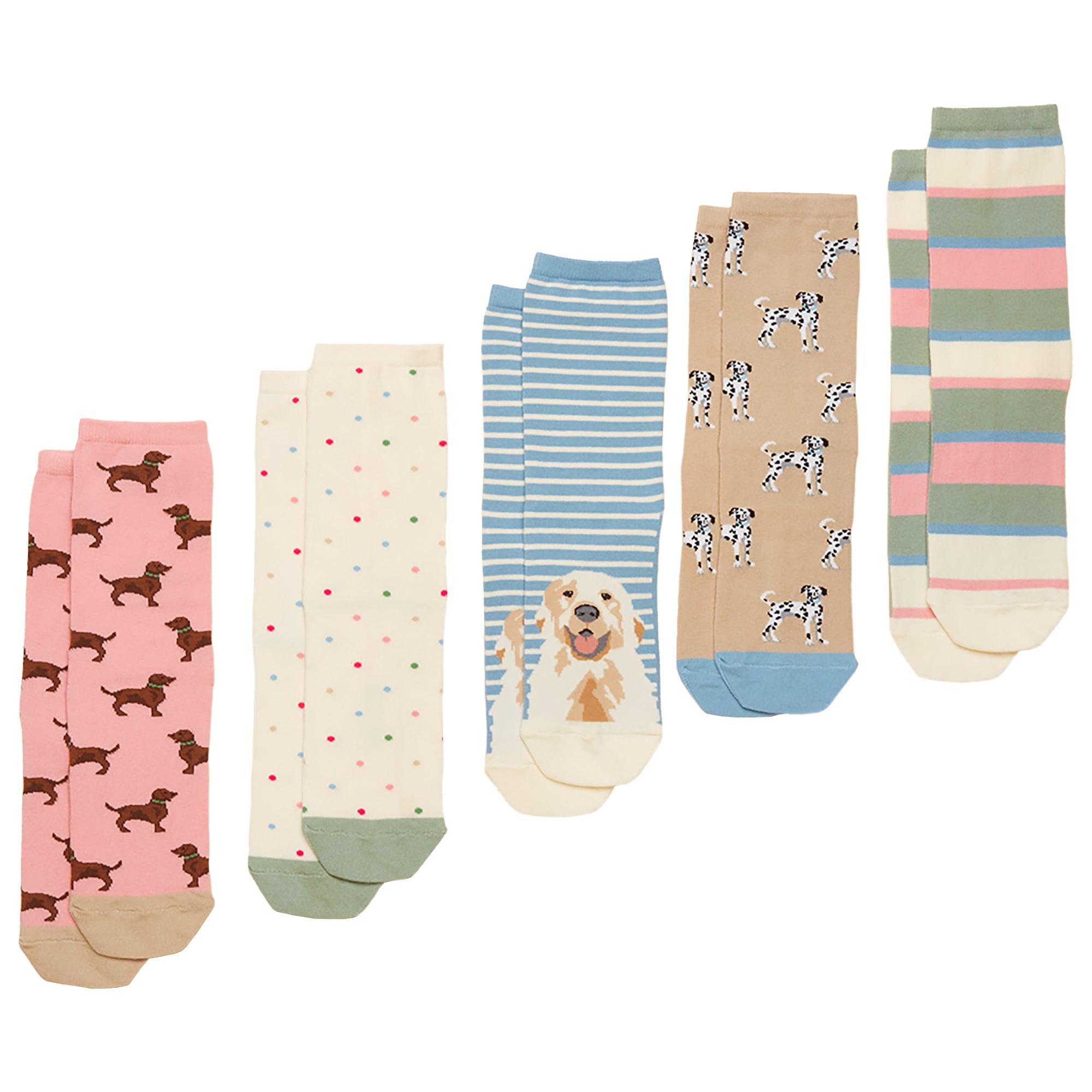 Product image 1 of 3 of Joules Women's Everyday Ankle Socks 5 Pack UK 4-8 - Multi Ecru Dog