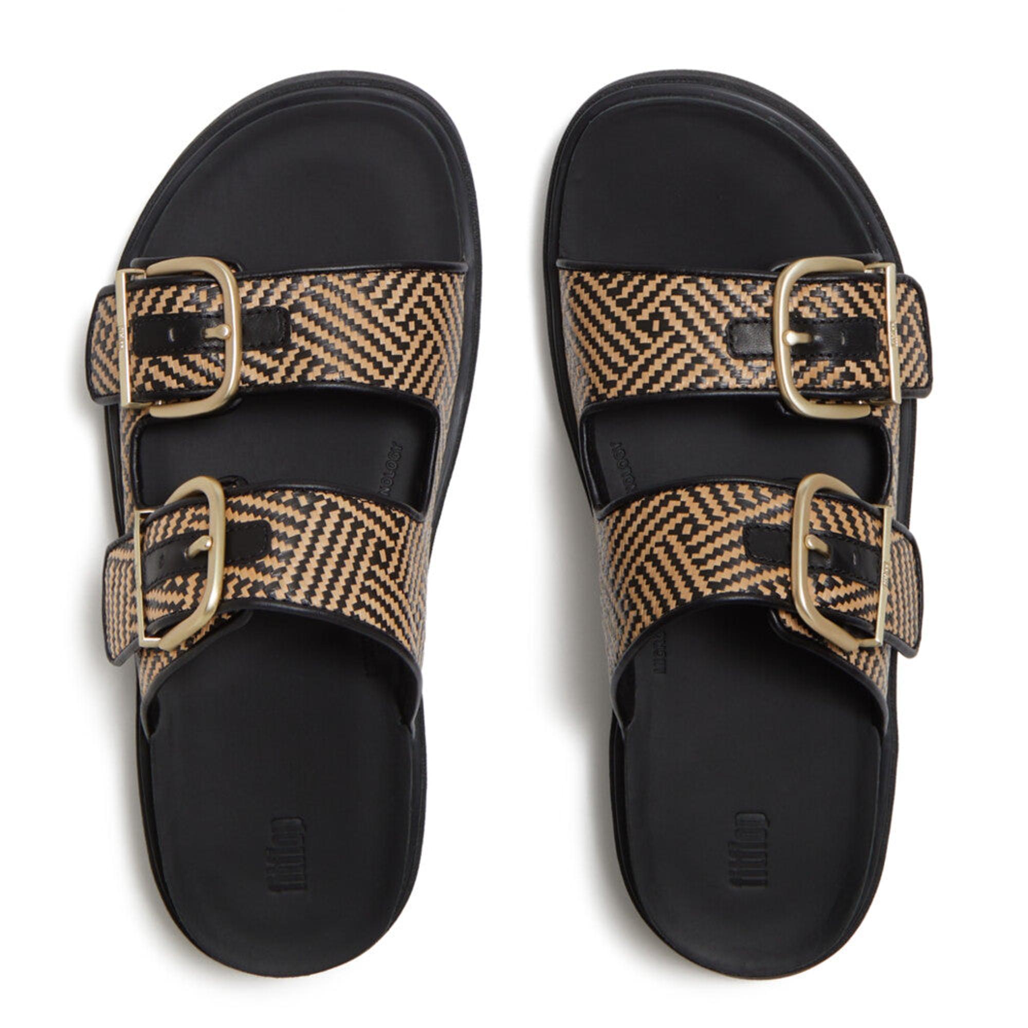 Product image 2 of 7 of FitFlop Women's GEN-FF Buckle Graphic Weave Two-Bar Slides - Black