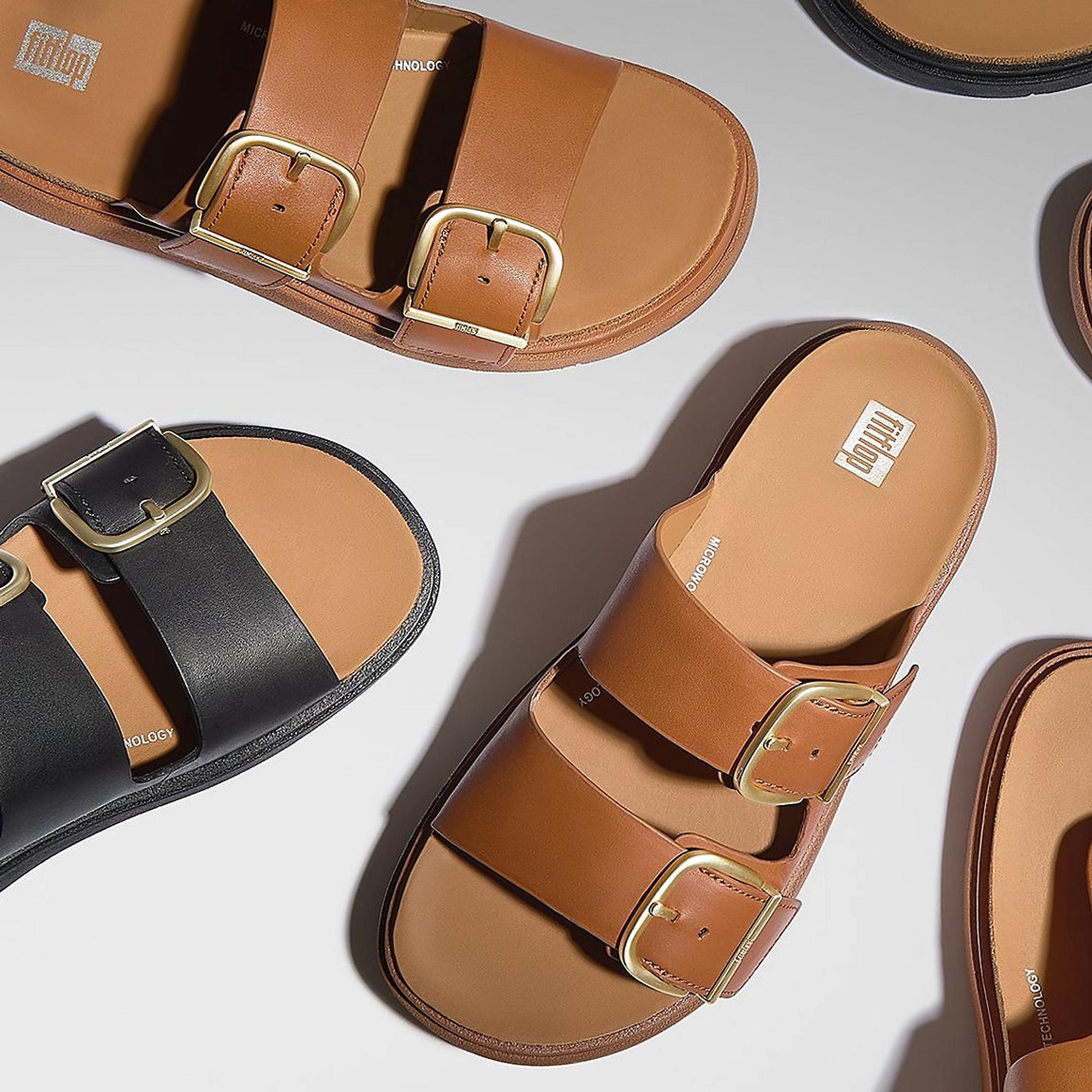 Product image 5 of 6 of FitFlop Women's GEN-FF Buckle Two-Bar Leather Slides - Black