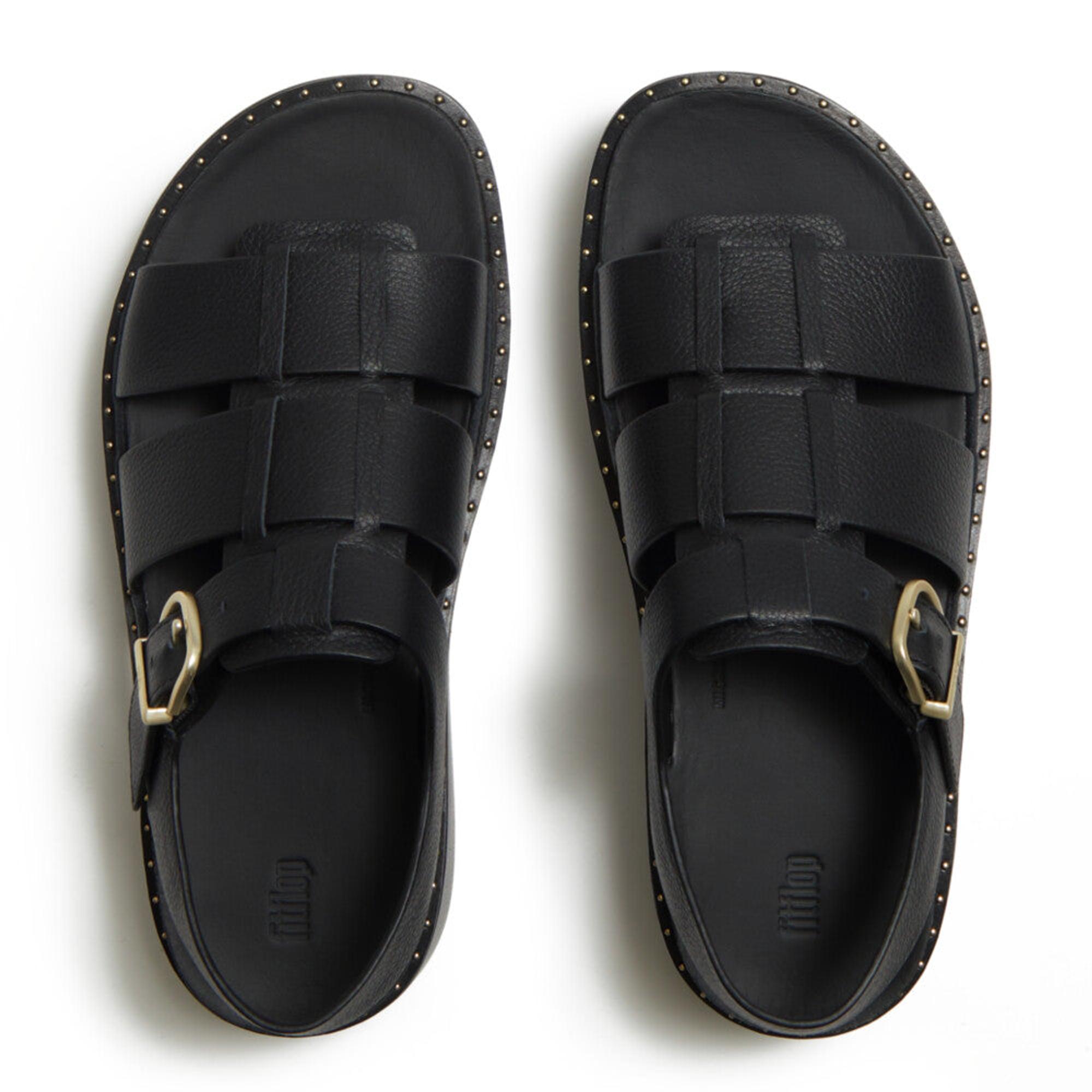 Product image 2 of 7 of FitFlop Women's GEN-FF Max Tumbled-Leather Fisherman Sandals - All Black