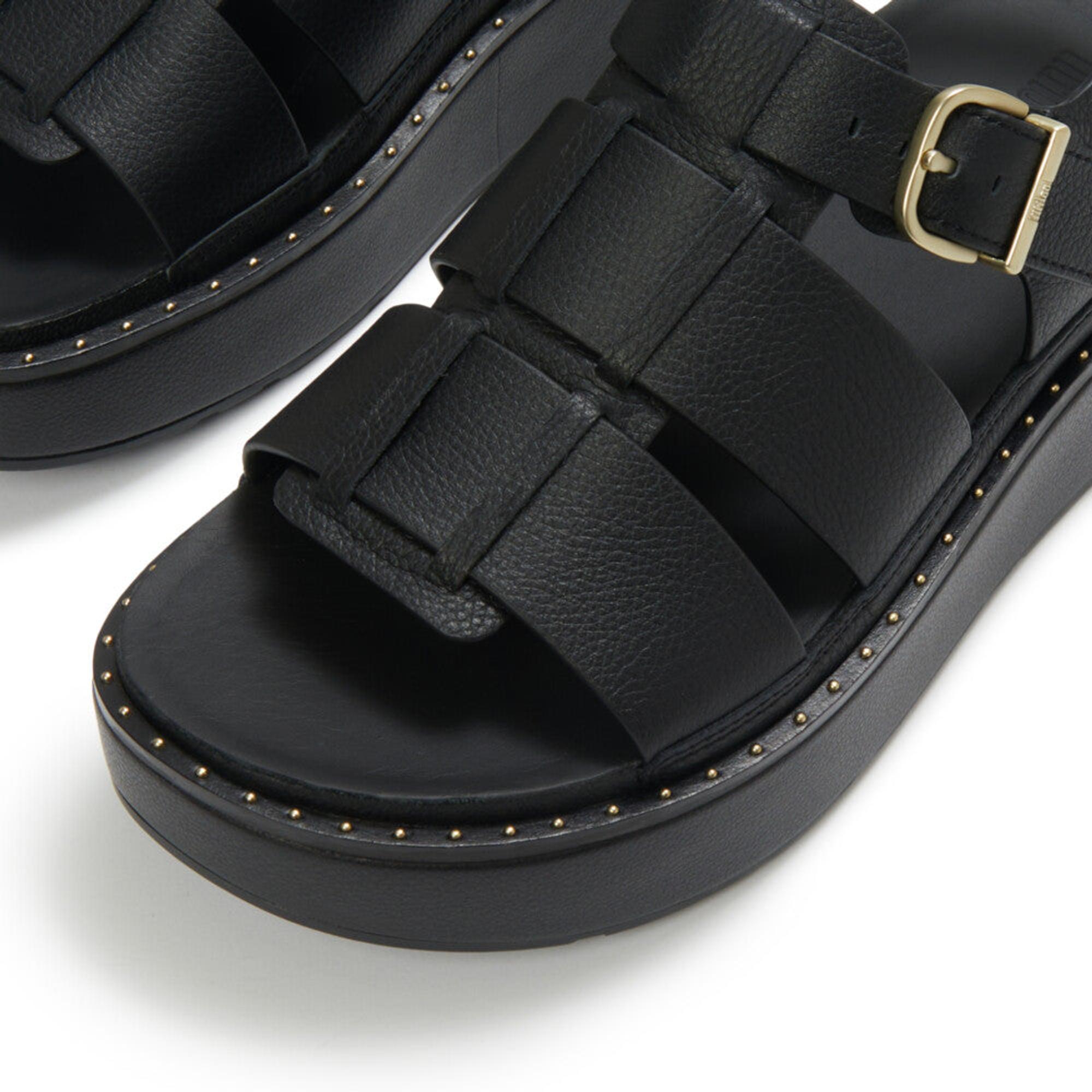Product image 3 of 7 of FitFlop Women's GEN-FF Max Tumbled-Leather Fisherman Sandals - All Black